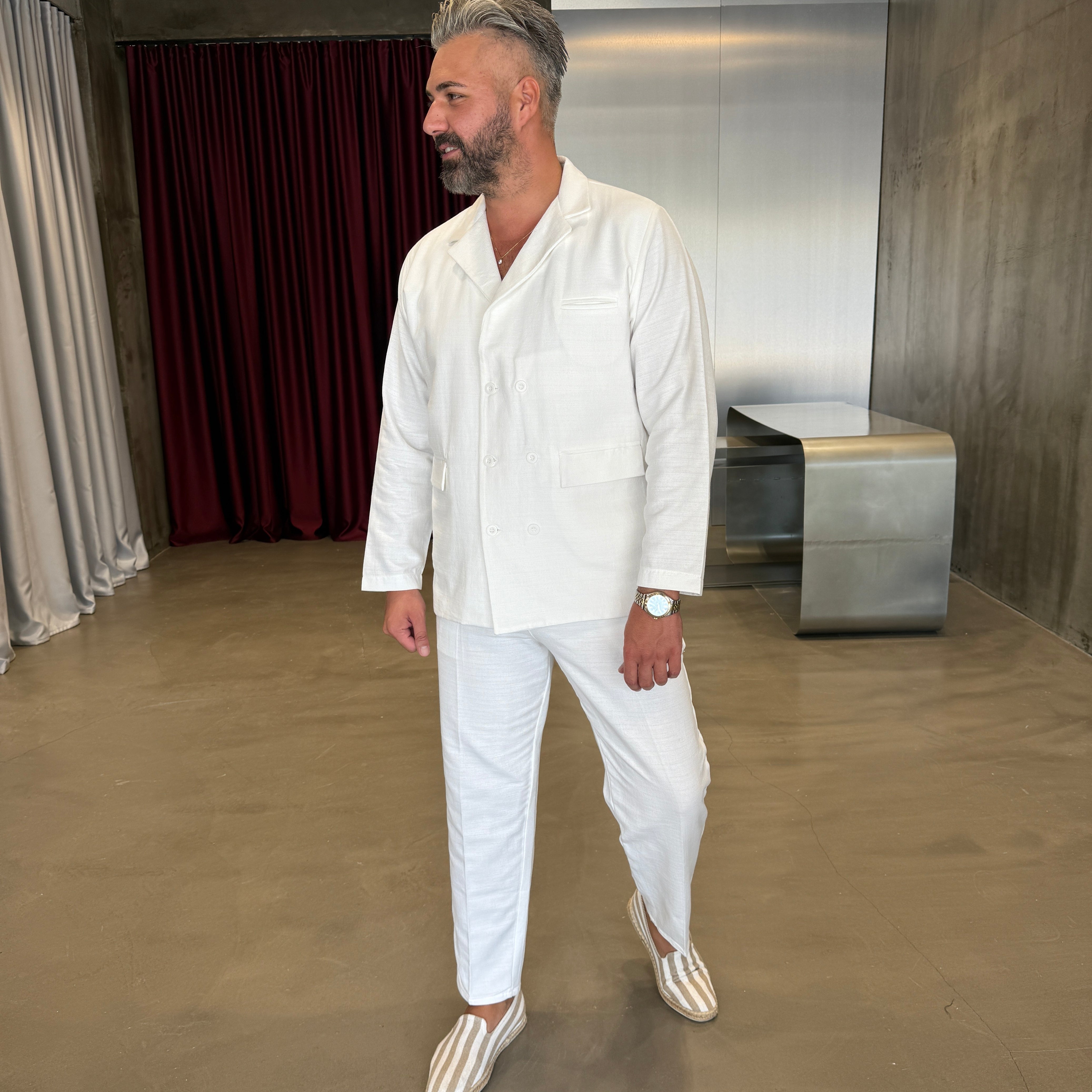 Beyaz Premium Linen Takım