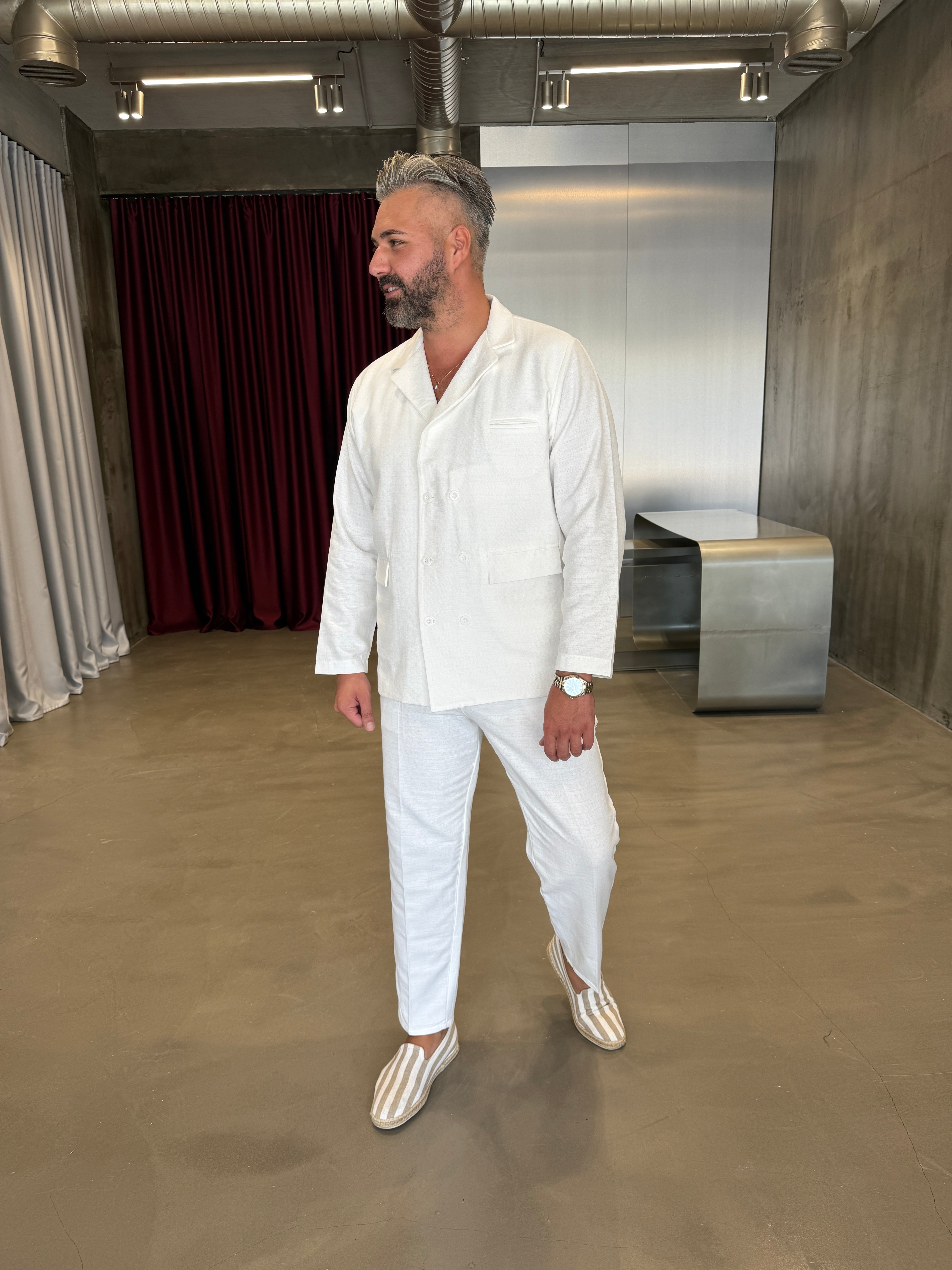 Beyaz Premium Linen Takım
