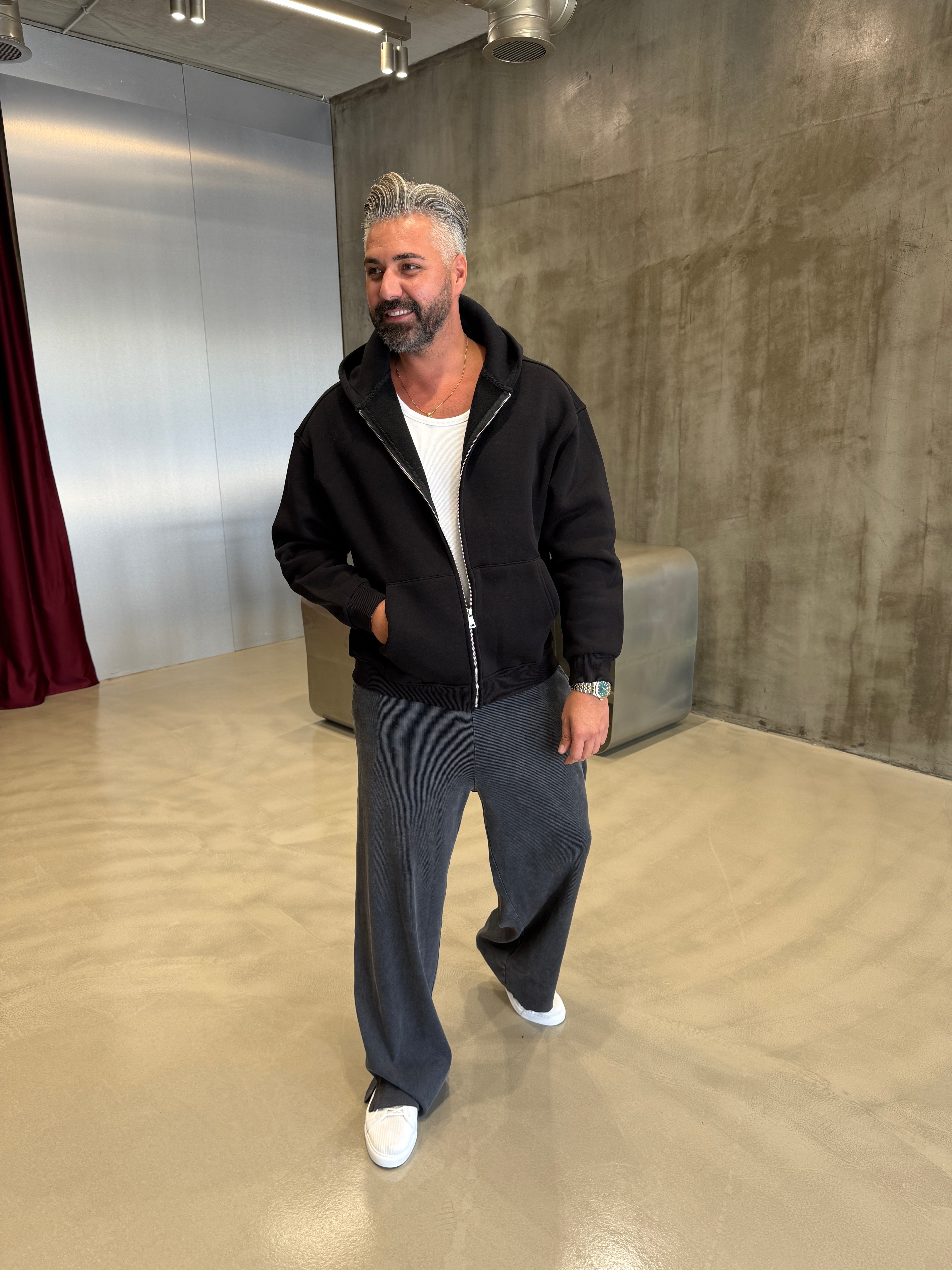 Siyah Gramajlı Fermuarlı Polar