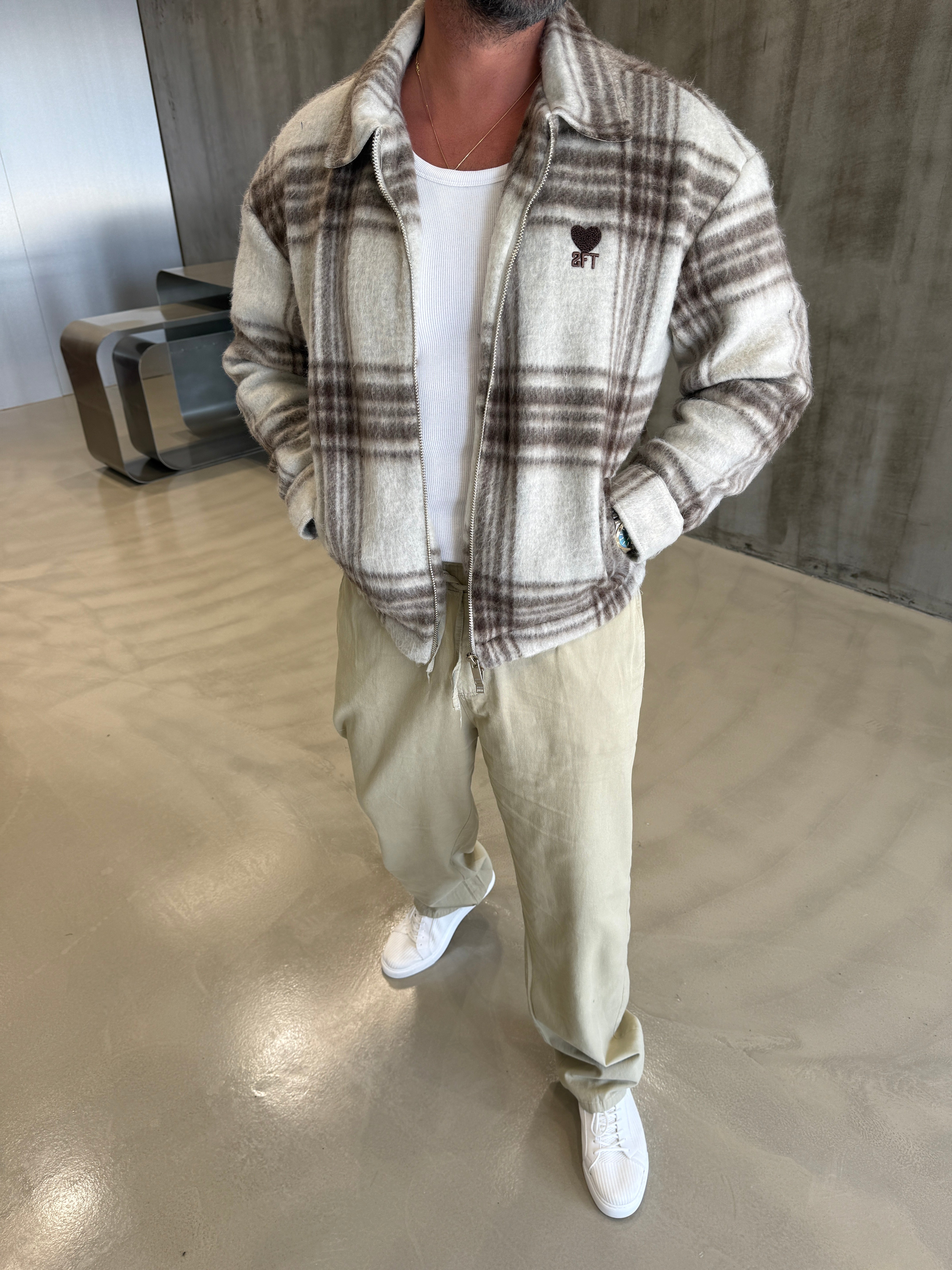 Beyaz Vintage Kareli Kaşmir Ceket