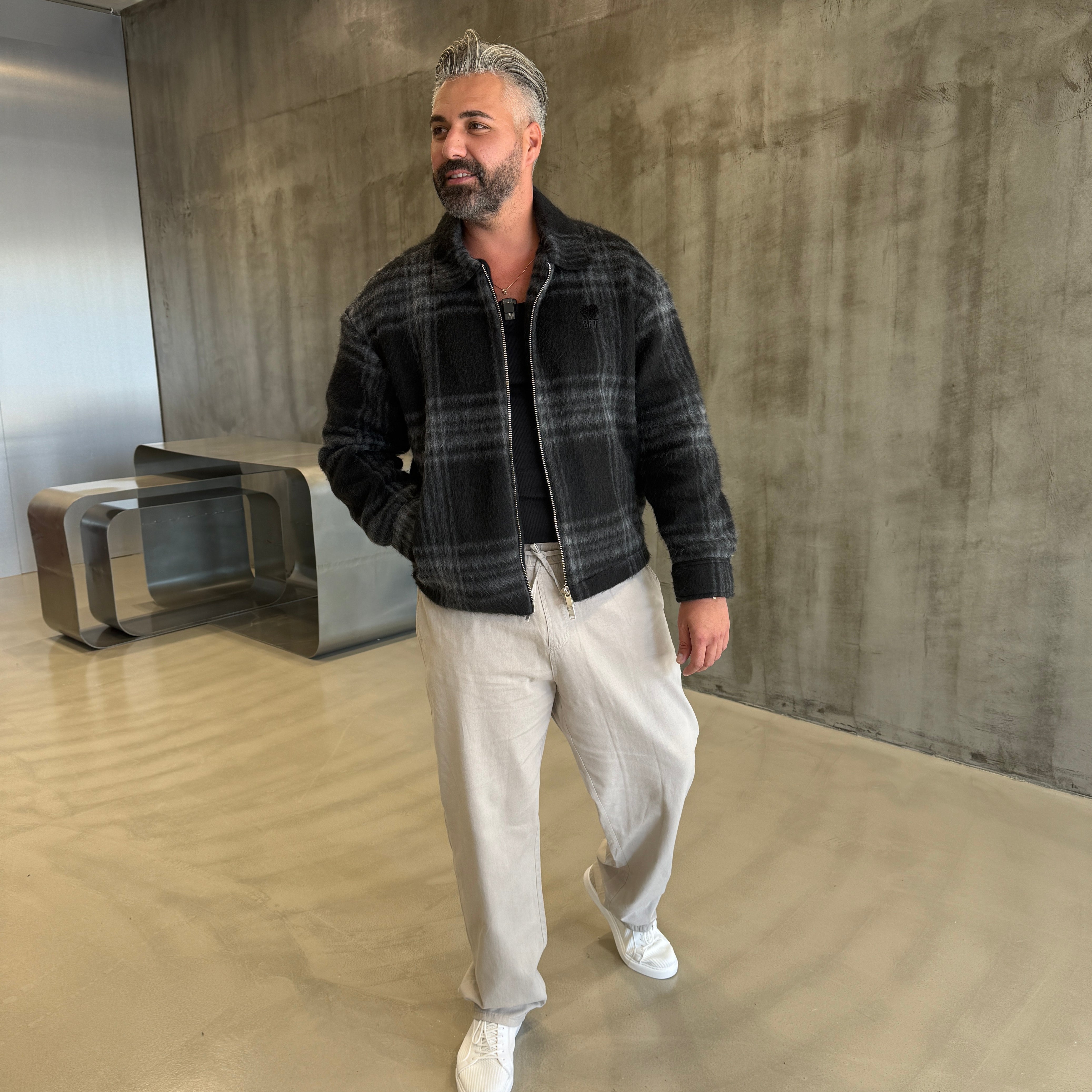 Siyah Vintage Kareli Kaşmir Ceket