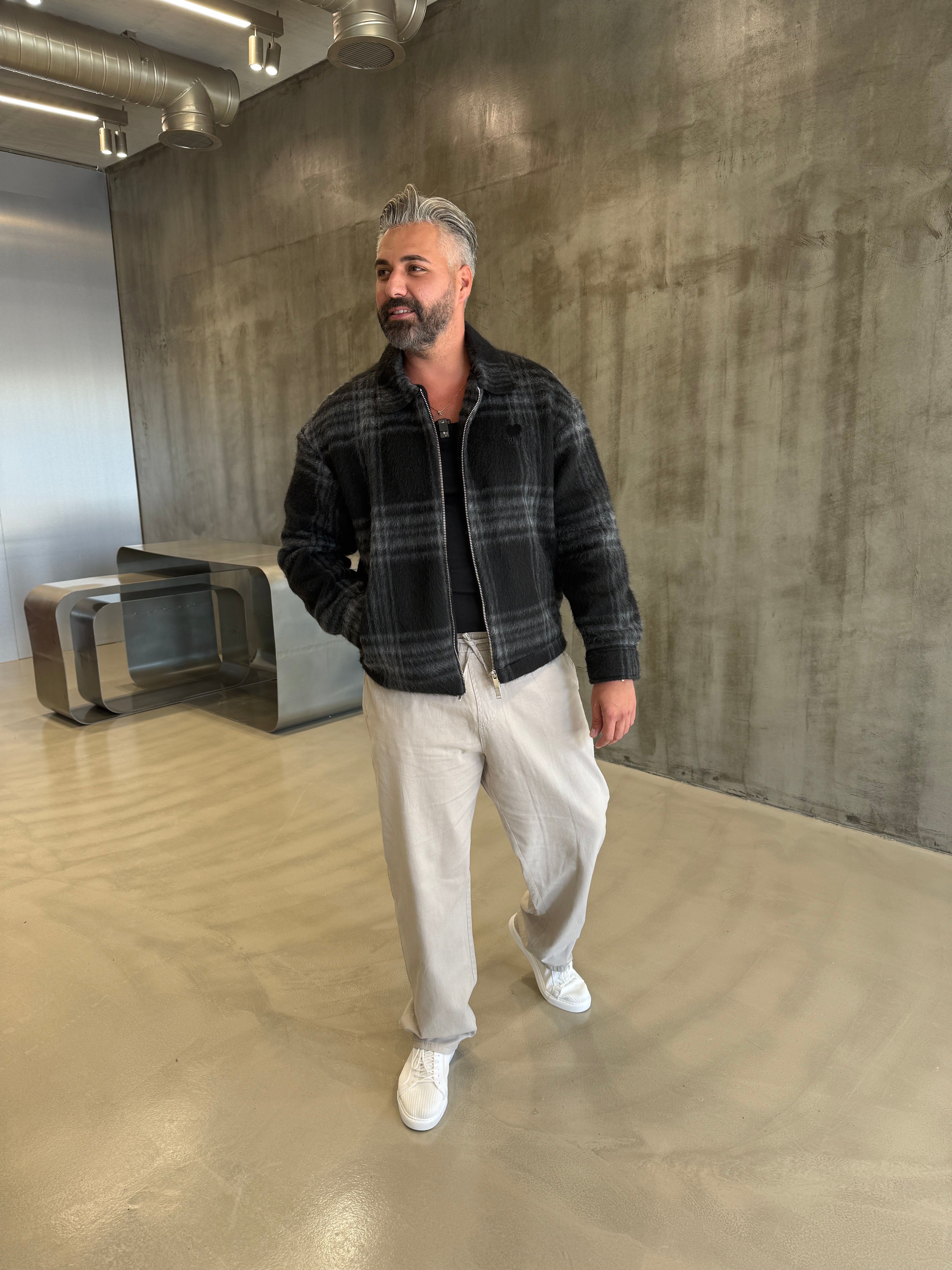 Siyah Vintage Kareli Kaşmir Ceket