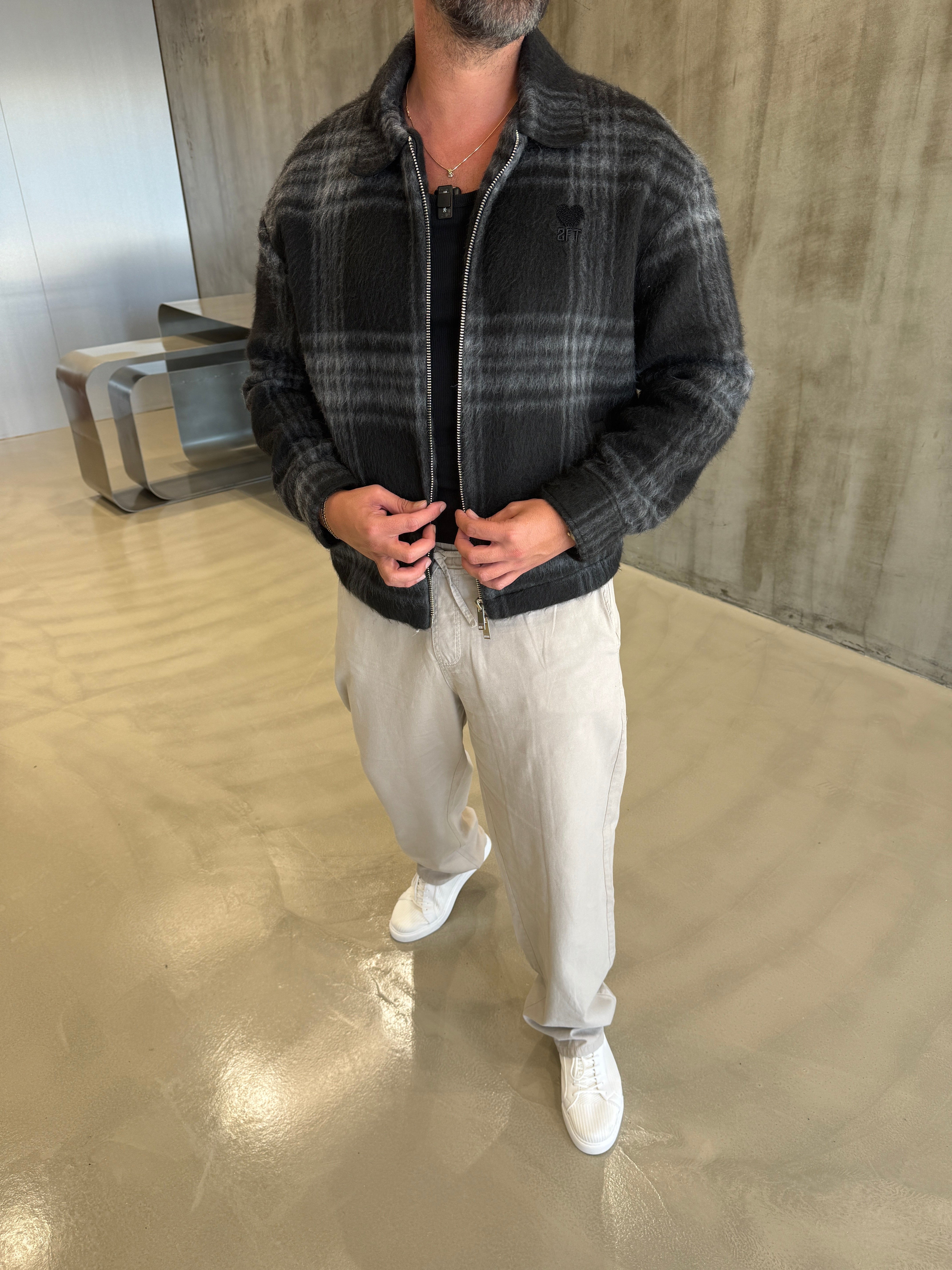 Siyah Vintage Kareli Kaşmir Ceket