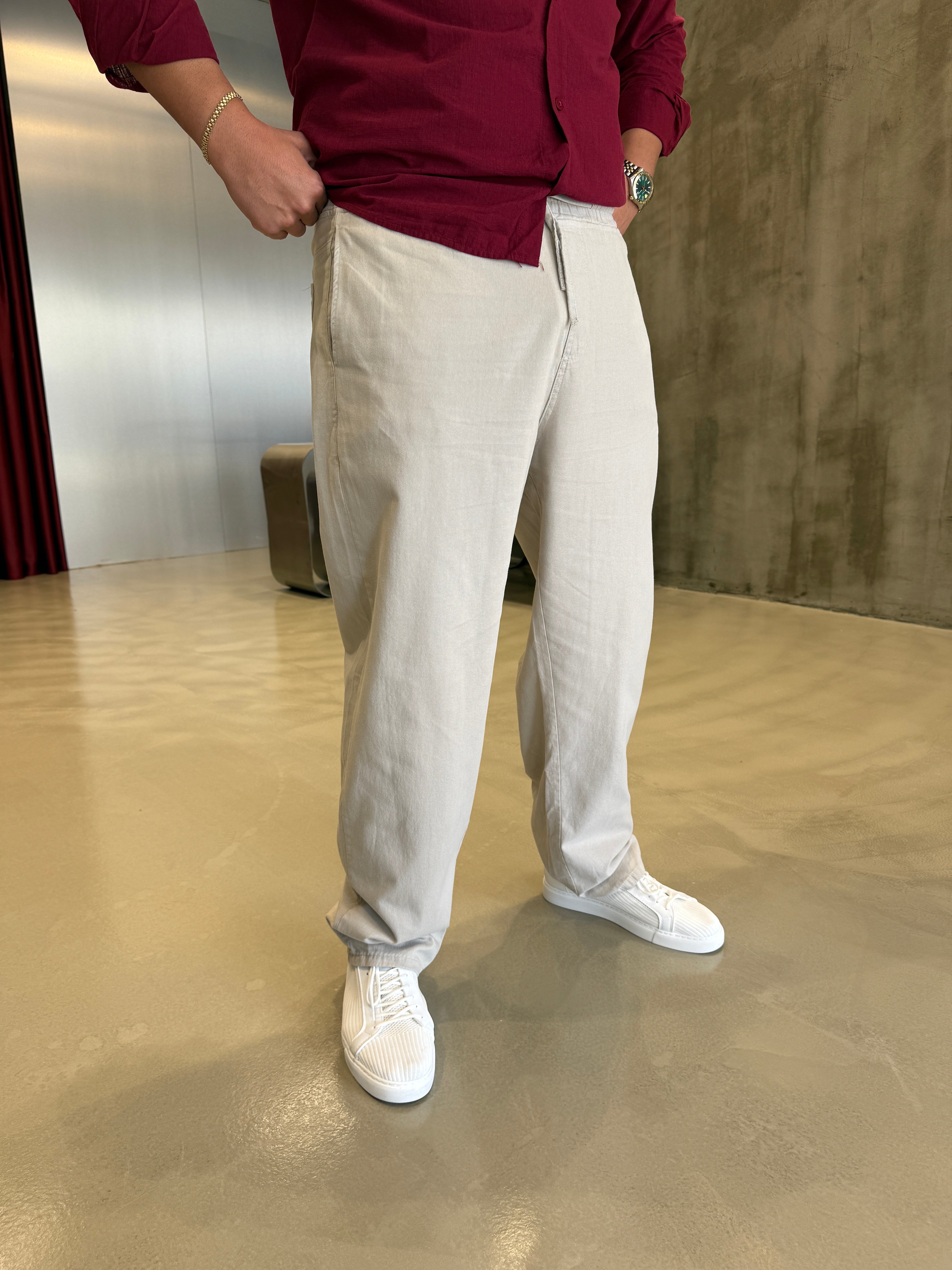 Gri Gabardin Baggy Pantolon