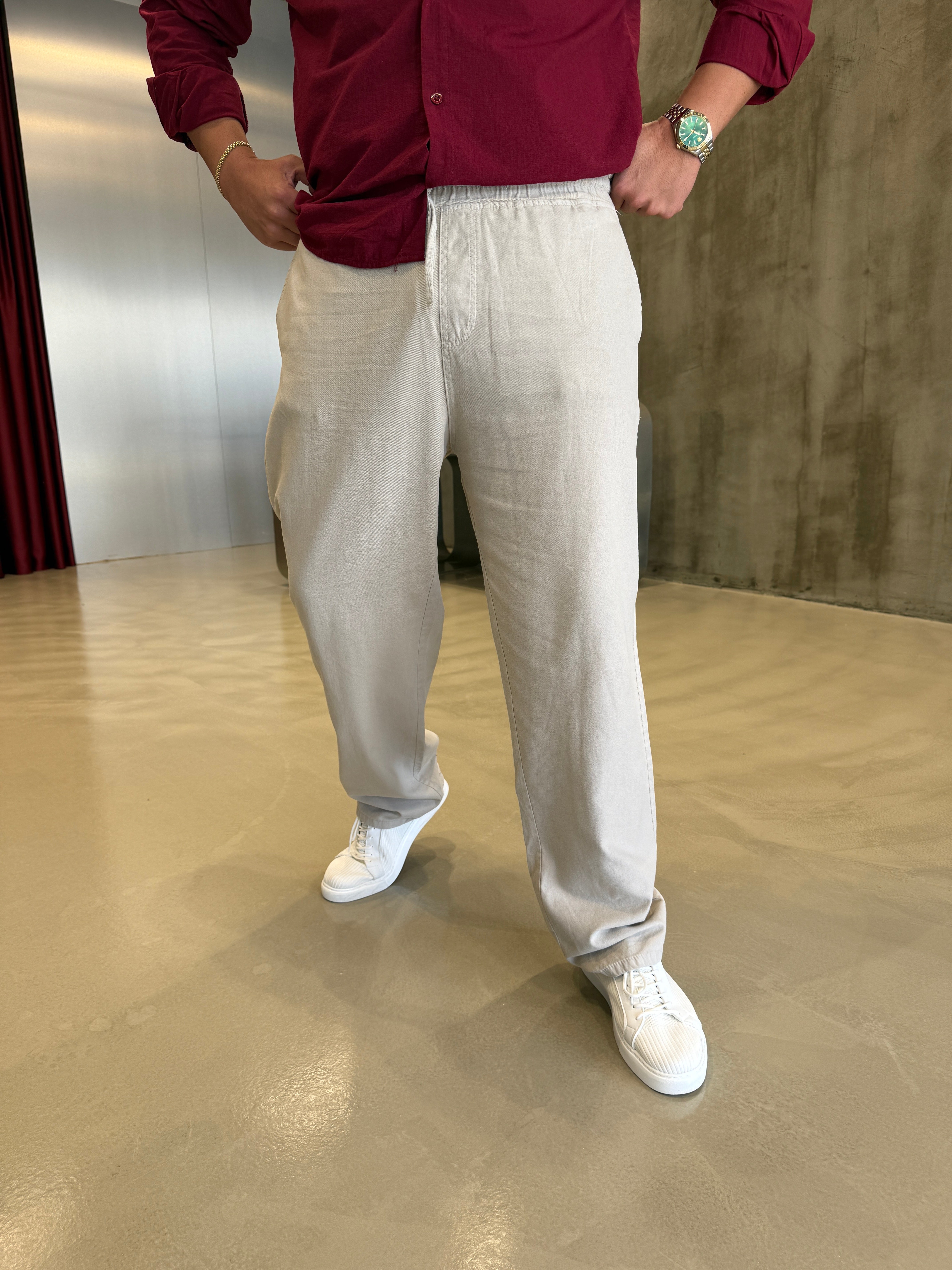 Gri Gabardin Baggy Pantolon