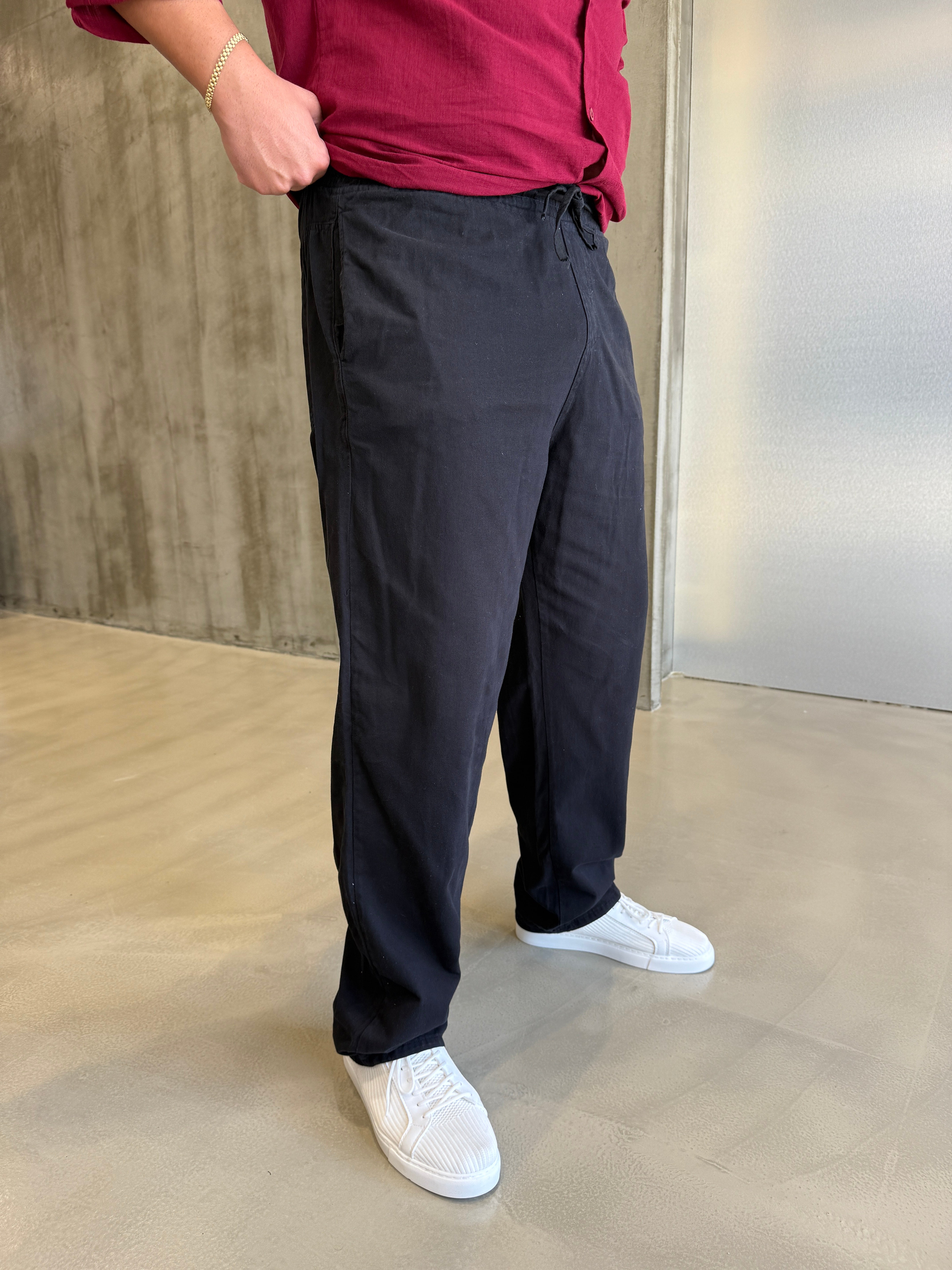 Siyah Gabardin Baggy Pantolon