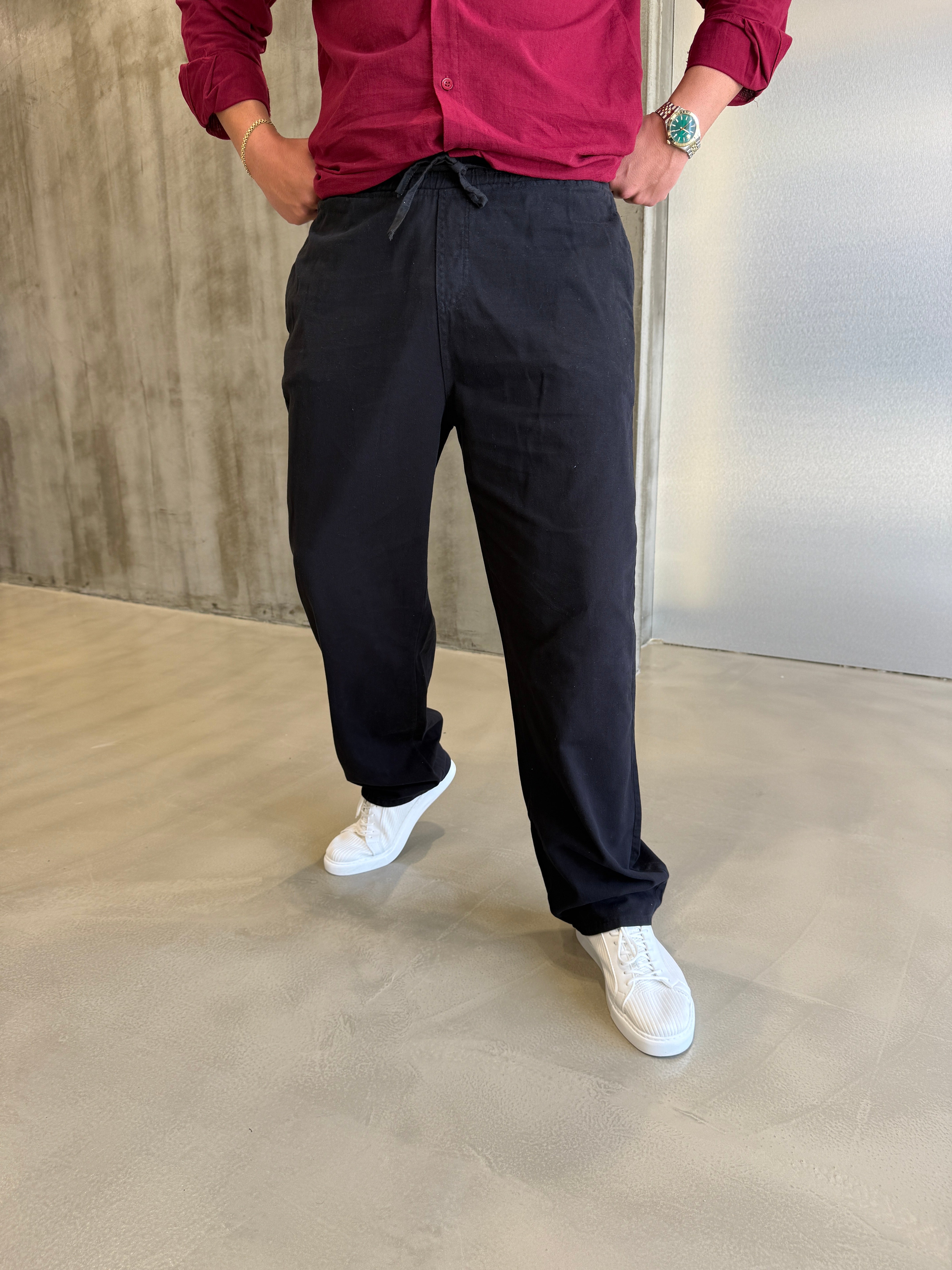 Siyah Gabardin Baggy Pantolon