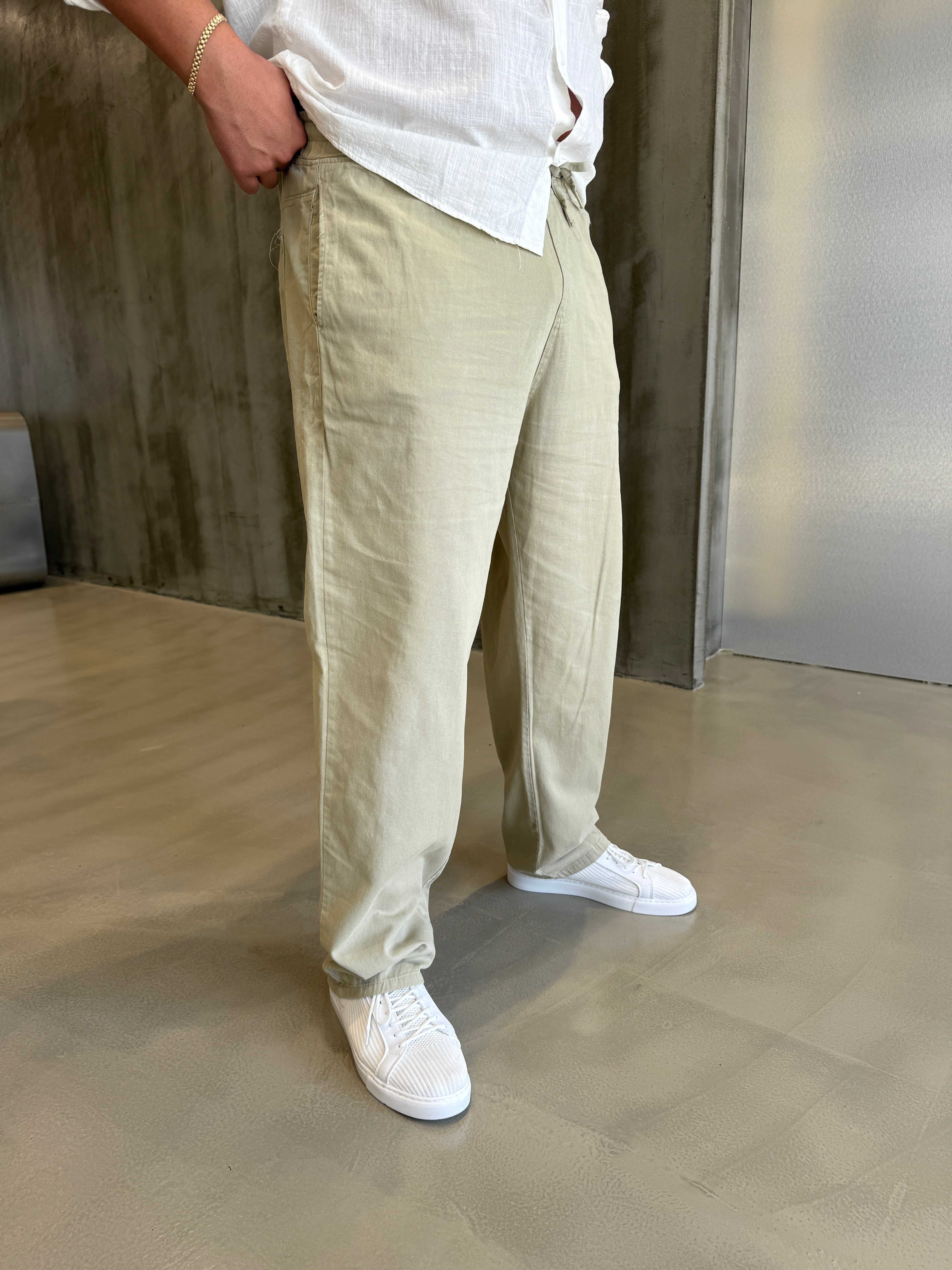 Krem Gabardin Baggy Pantolon