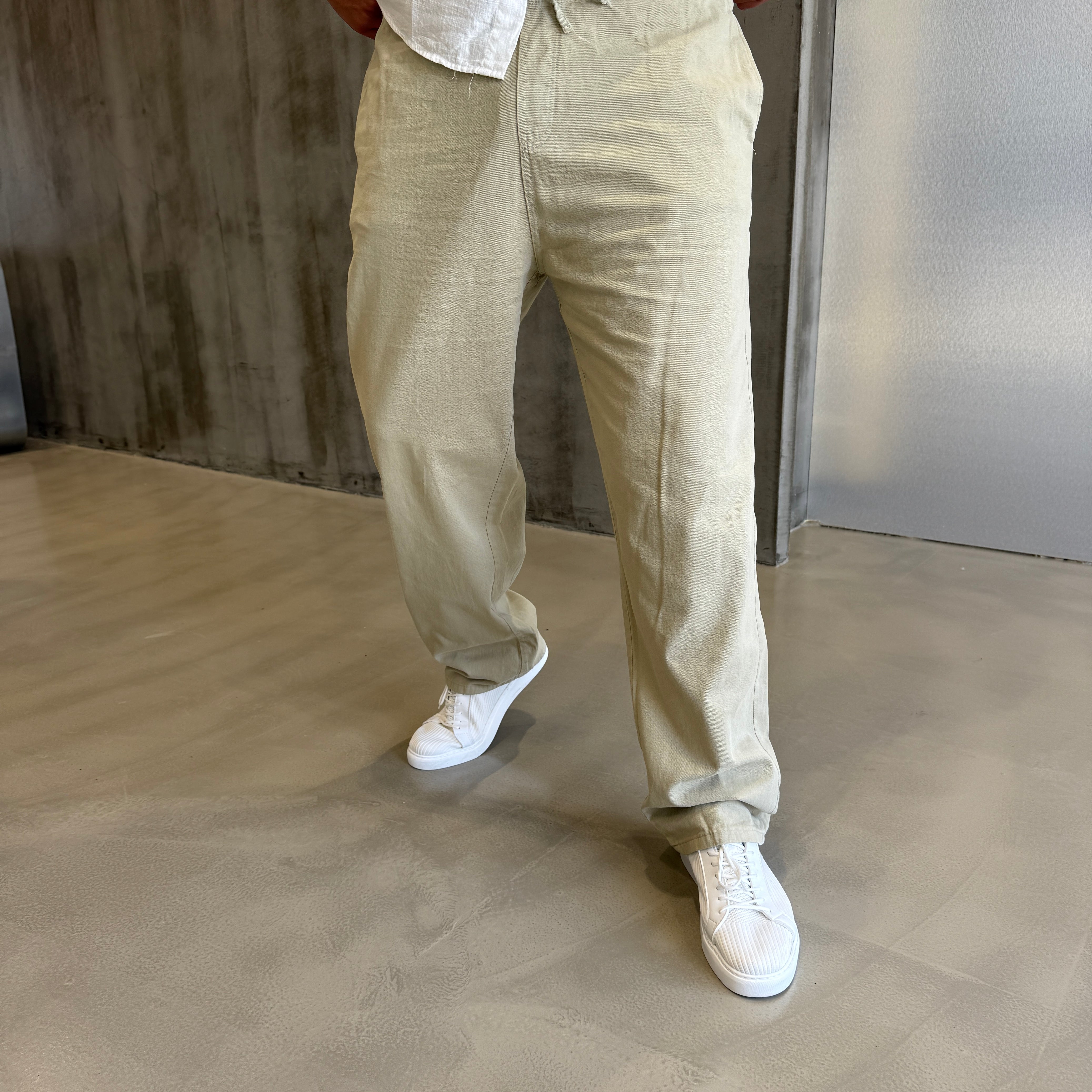 Krem Gabardin Baggy Pantolon