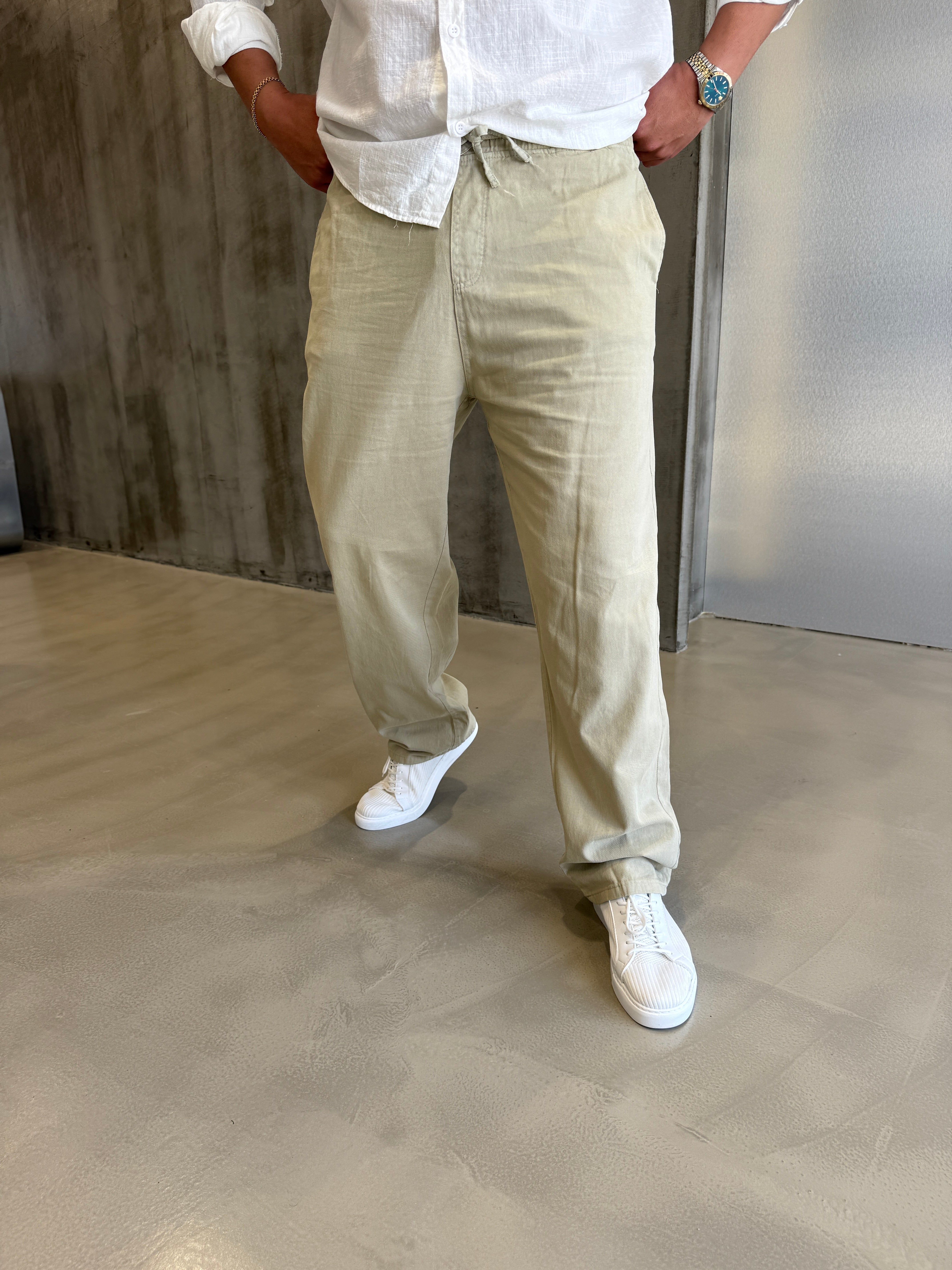 Krem Gabardin Baggy Pantolon