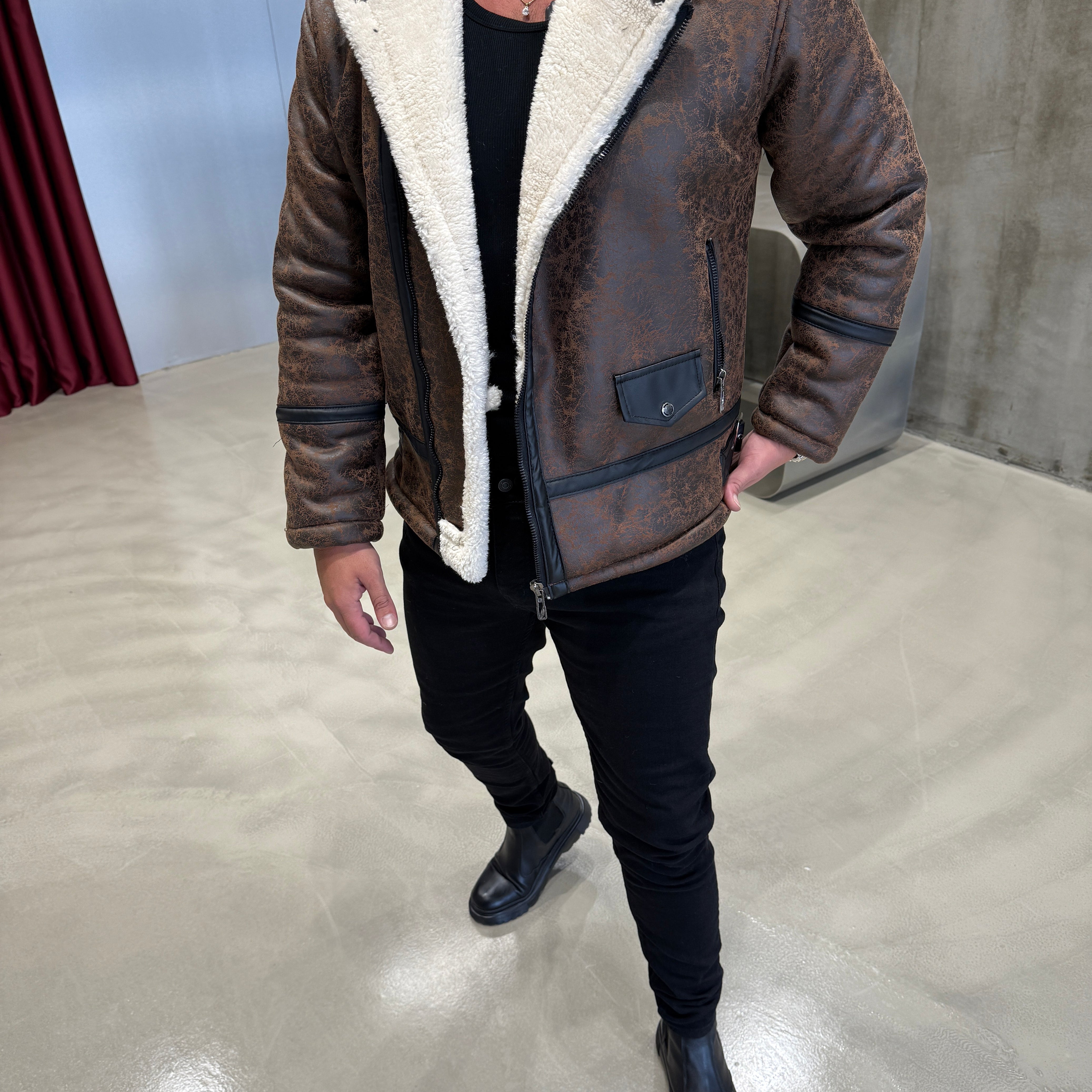 Krem Napa İçi Kürklü Mont