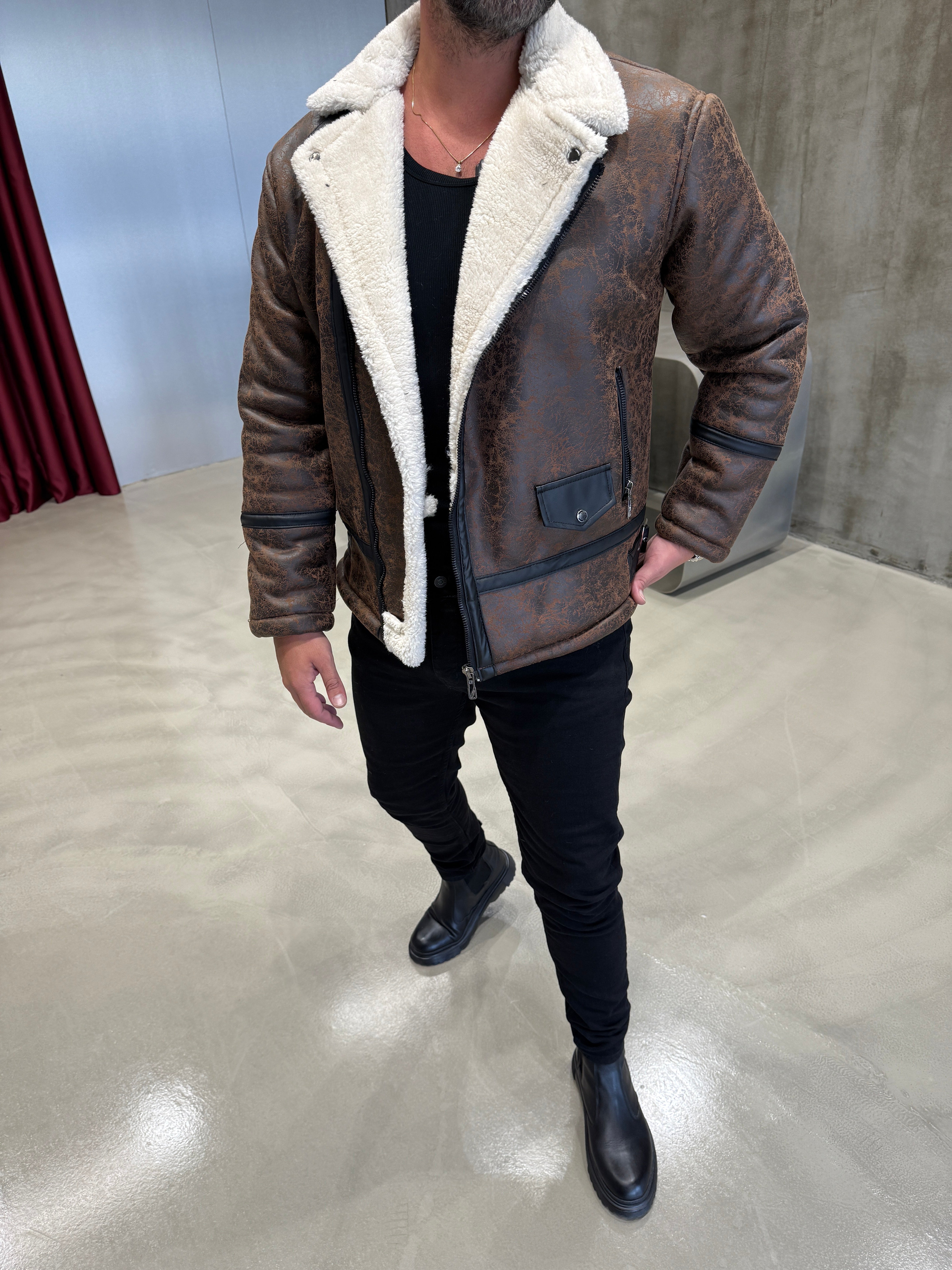 Krem Napa İçi Kürklü Mont