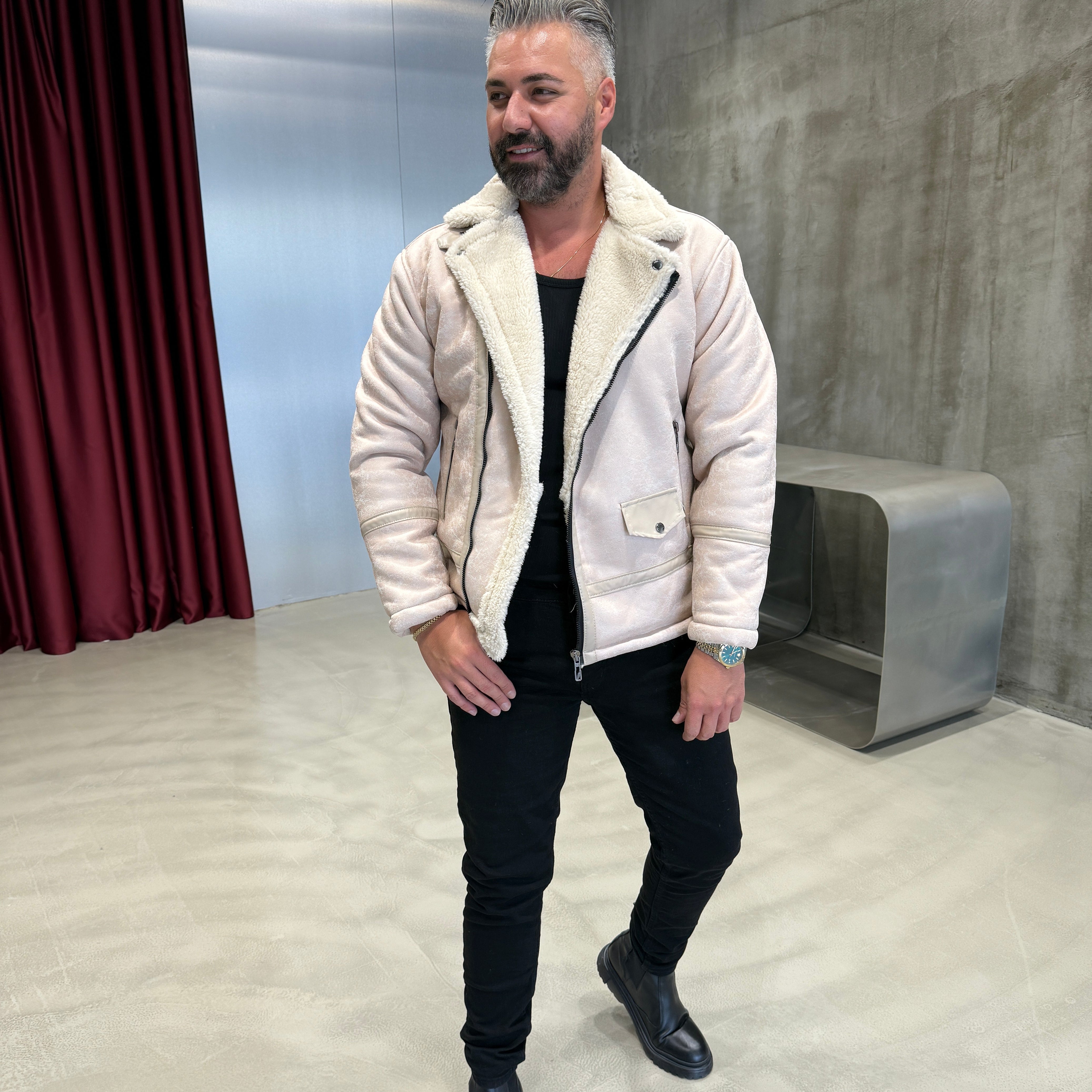 Krem Napa İçi Kürklü Mont