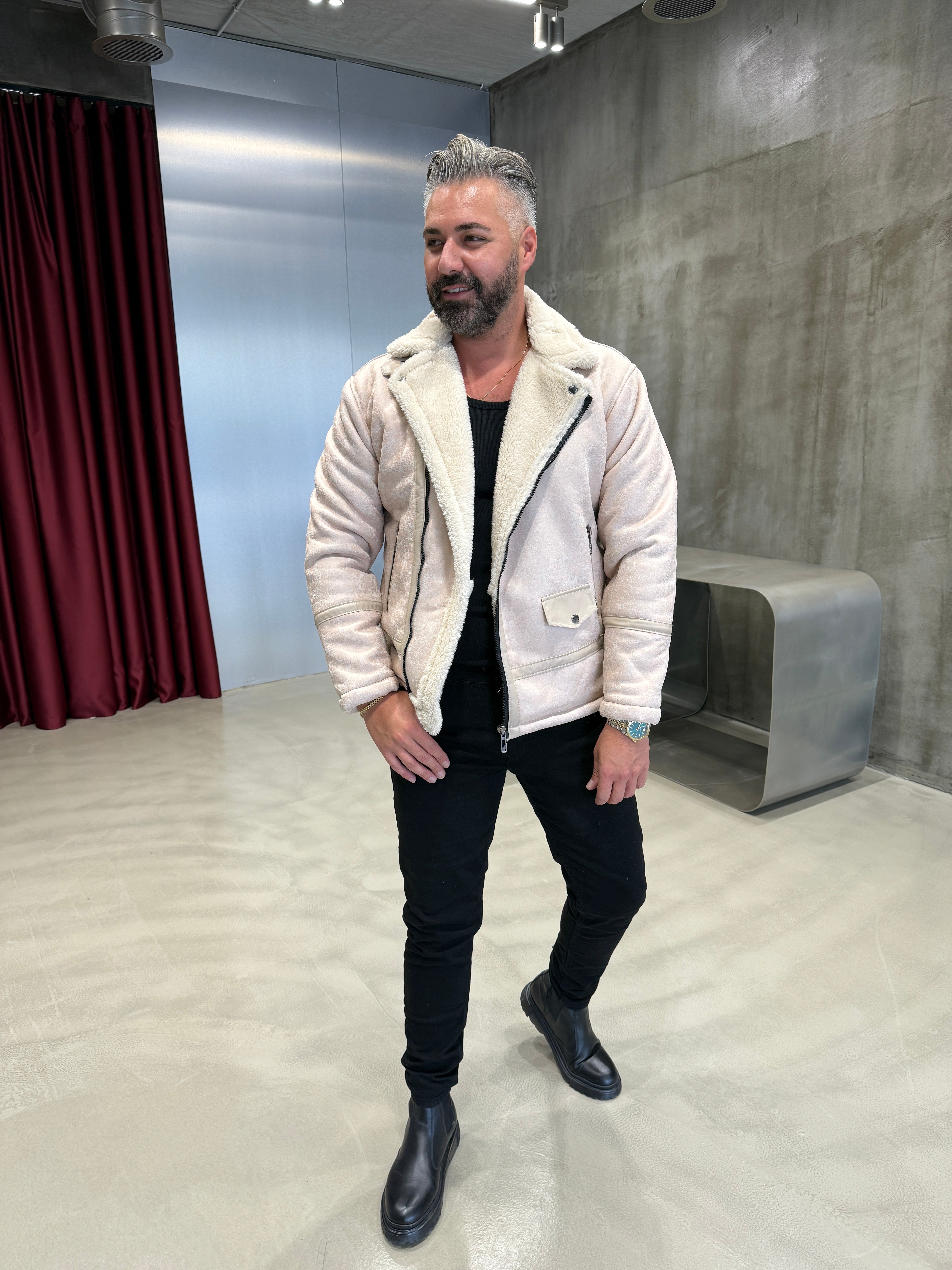 Krem Napa İçi Kürklü Mont