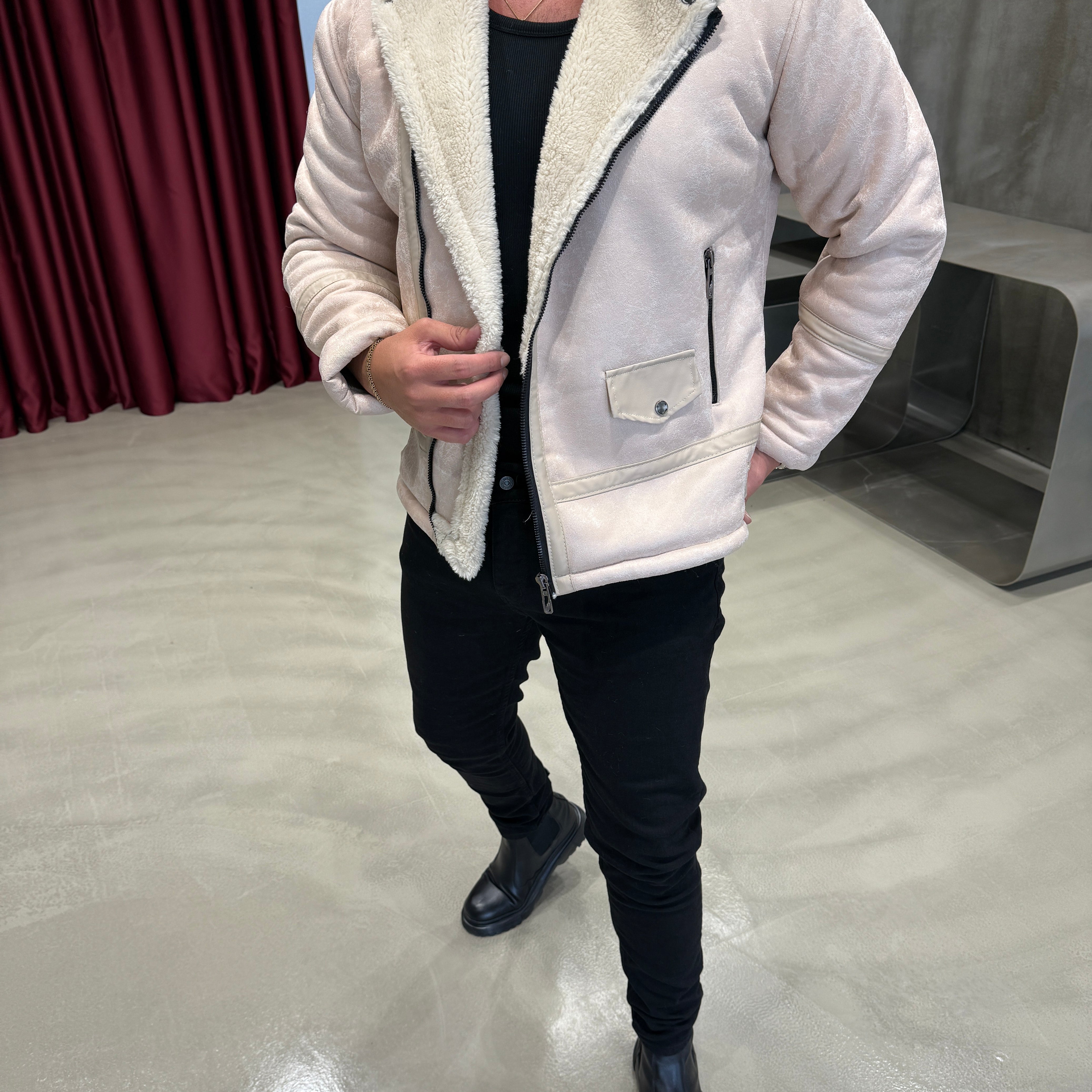 Krem Napa İçi Kürklü Mont