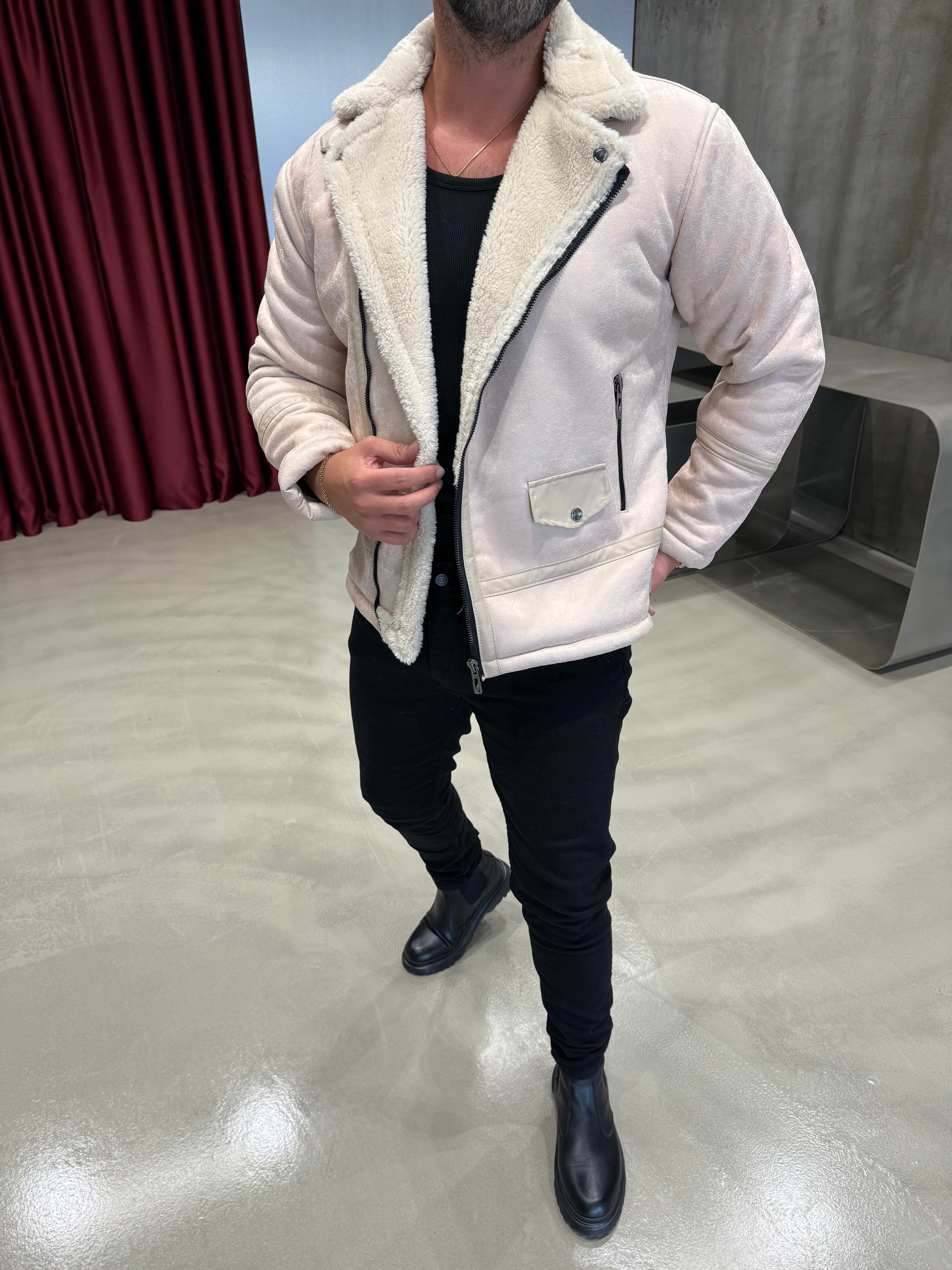 Krem Napa İçi Kürklü Mont