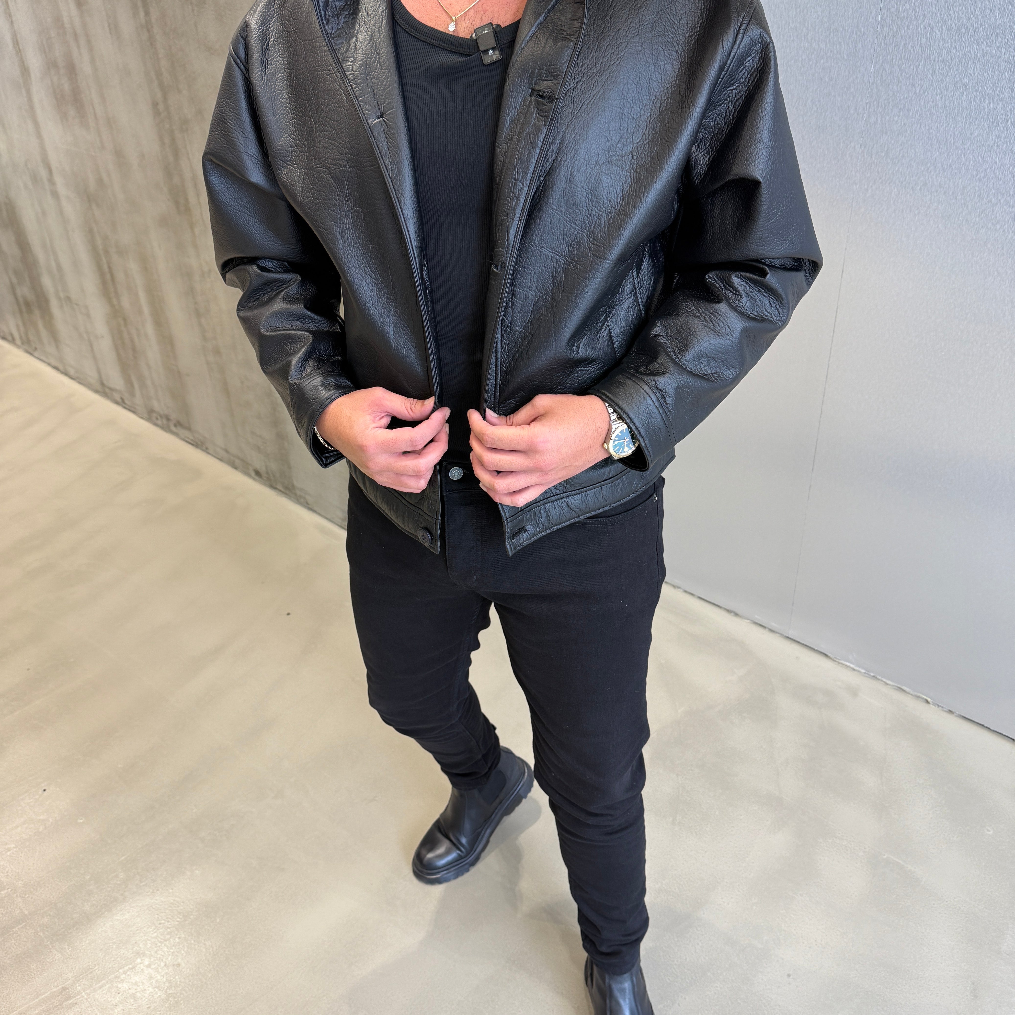 Siyah Oversize Urban Deri Ceket