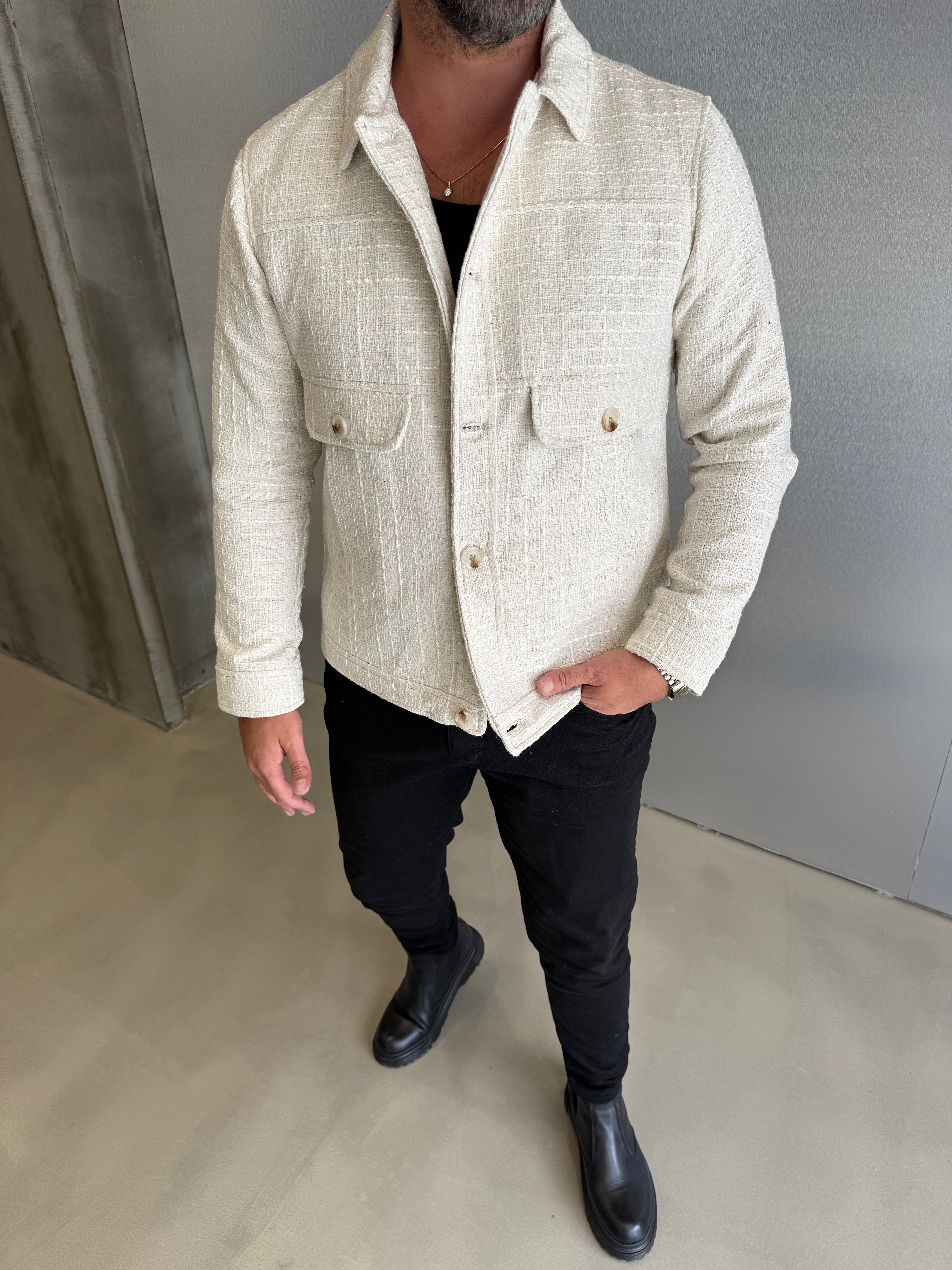 Krem Çelik Örme Ceket