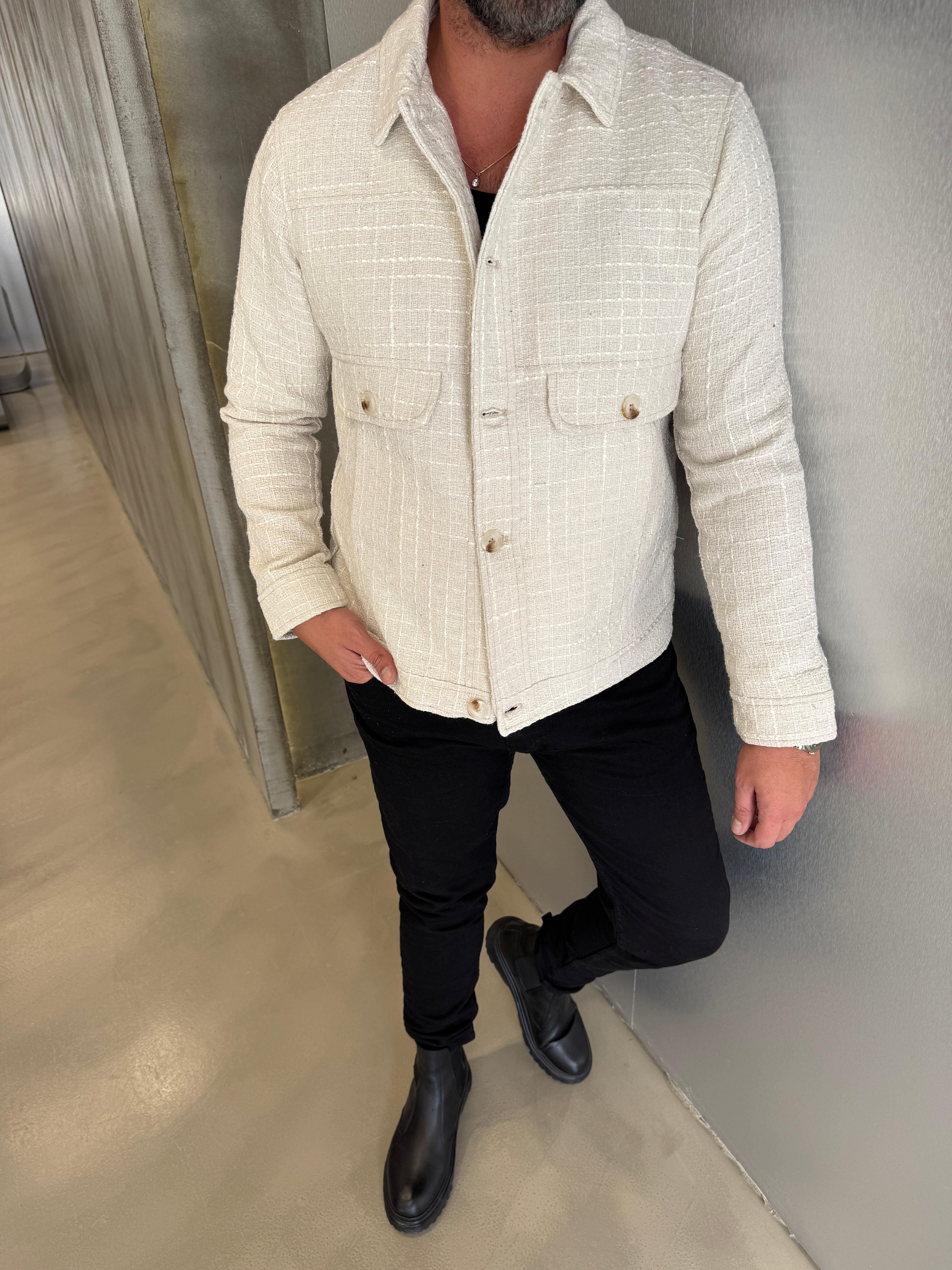 Krem Çelik Örme Ceket