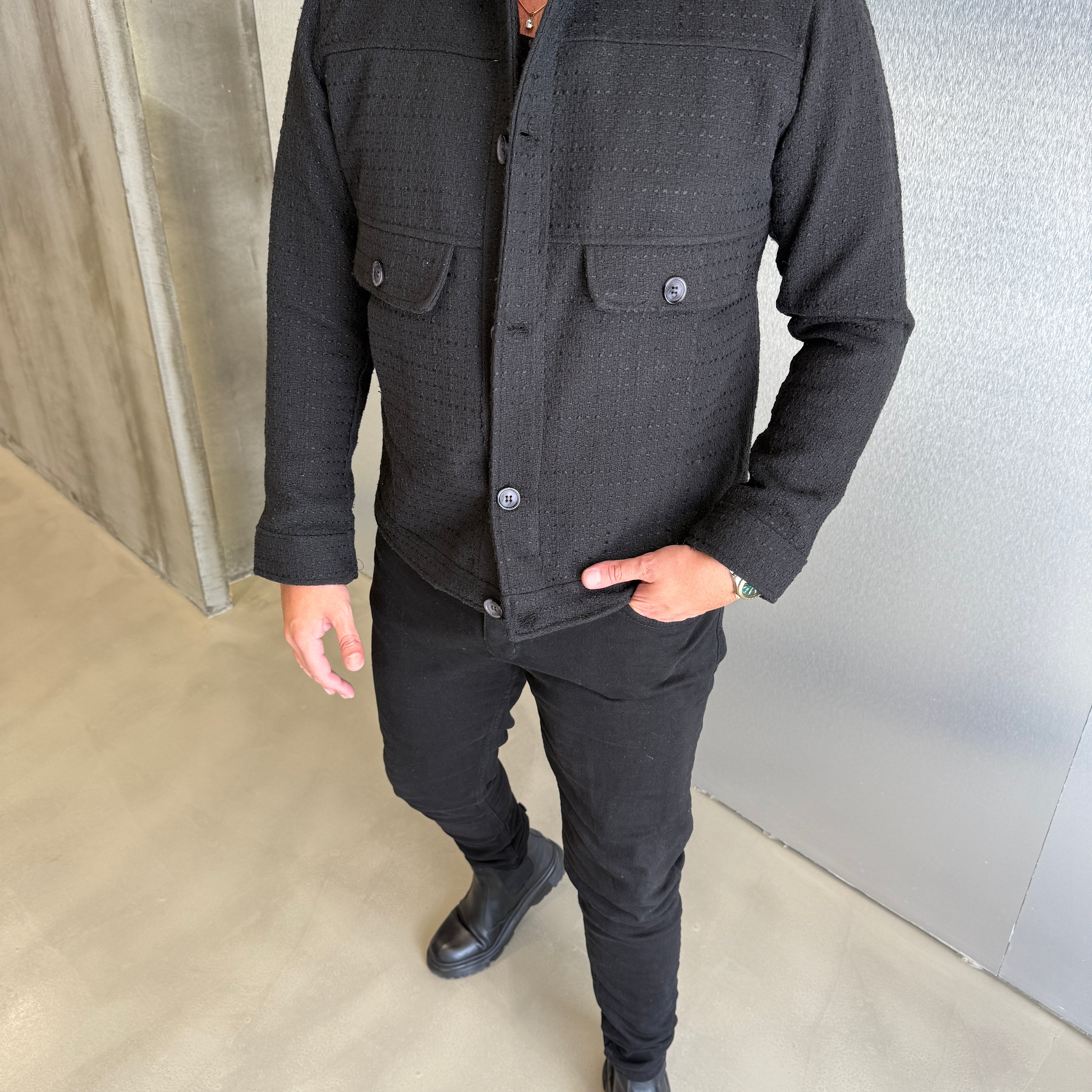 Siyah Çelik Örme Ceket