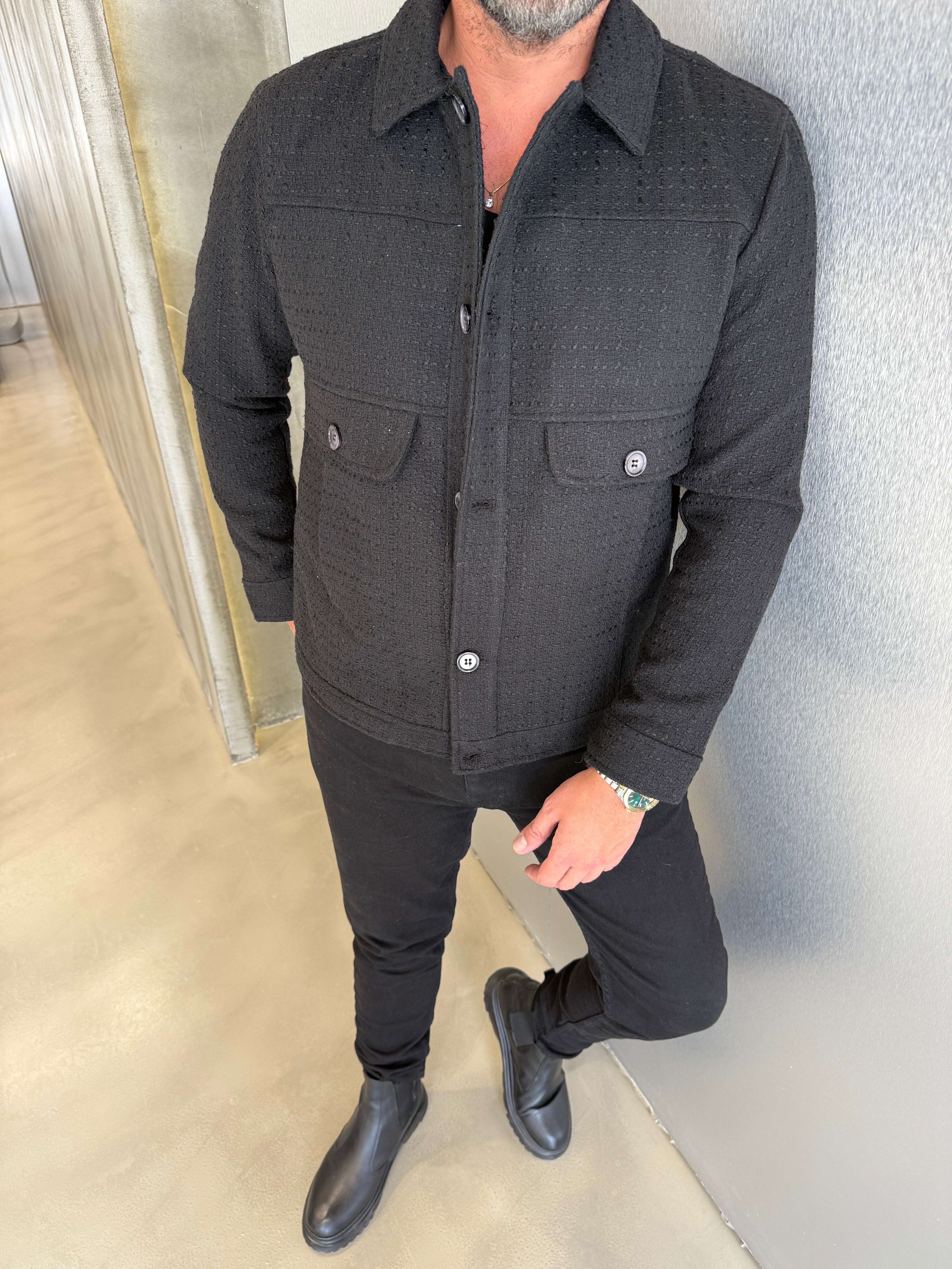 Siyah Çelik Örme Ceket