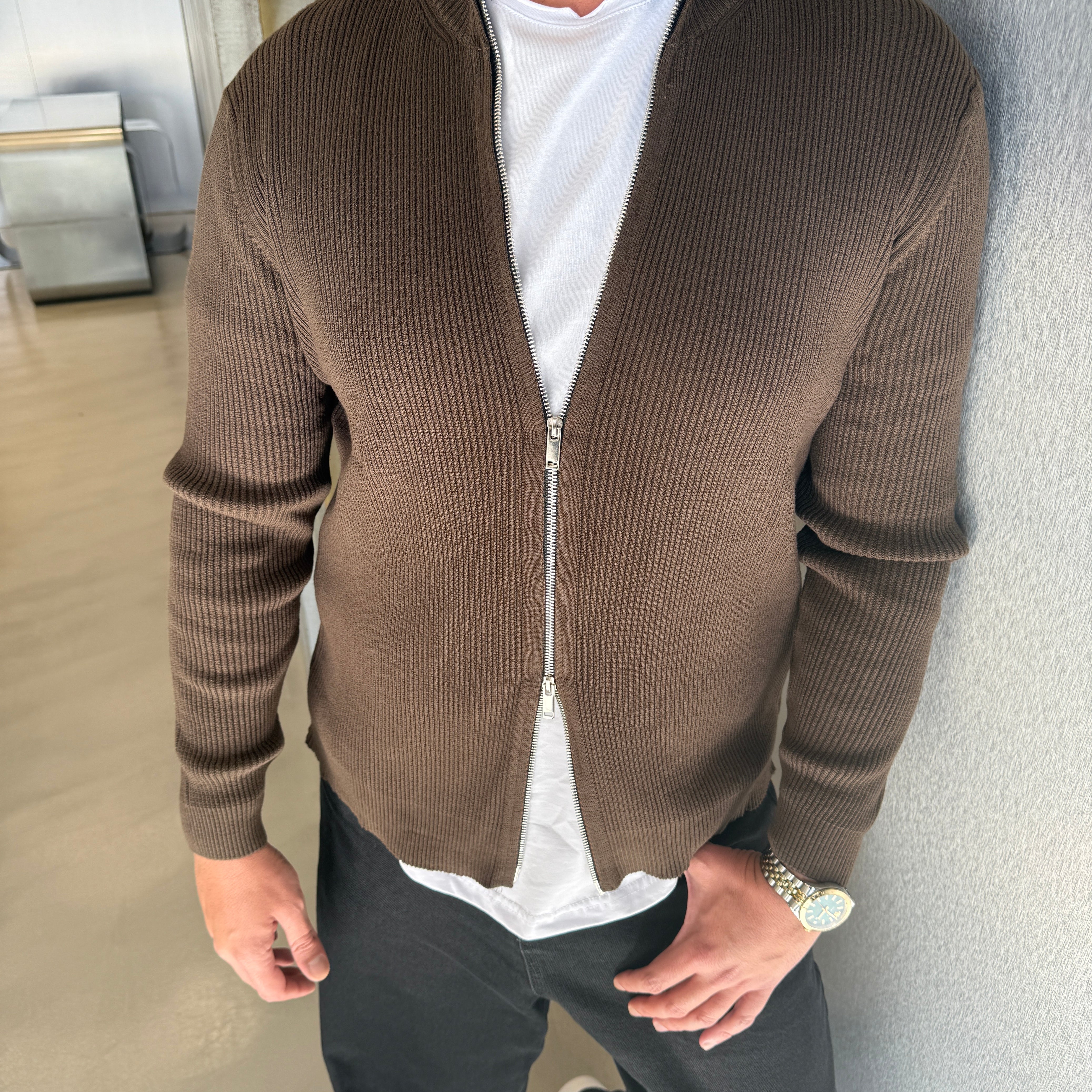 Siyah Çift Fermuar Hırka