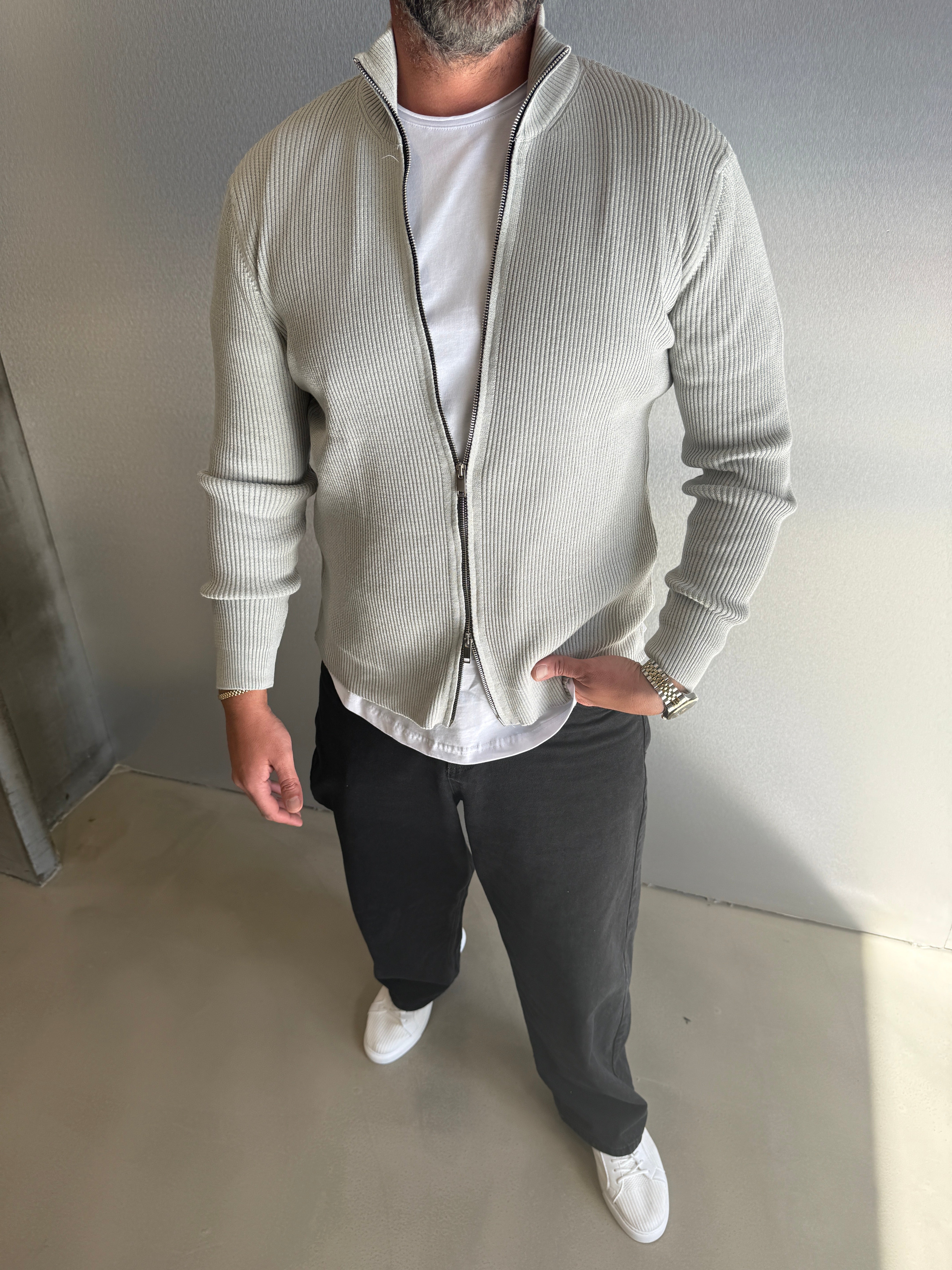 Siyah Çift Fermuar Hırka