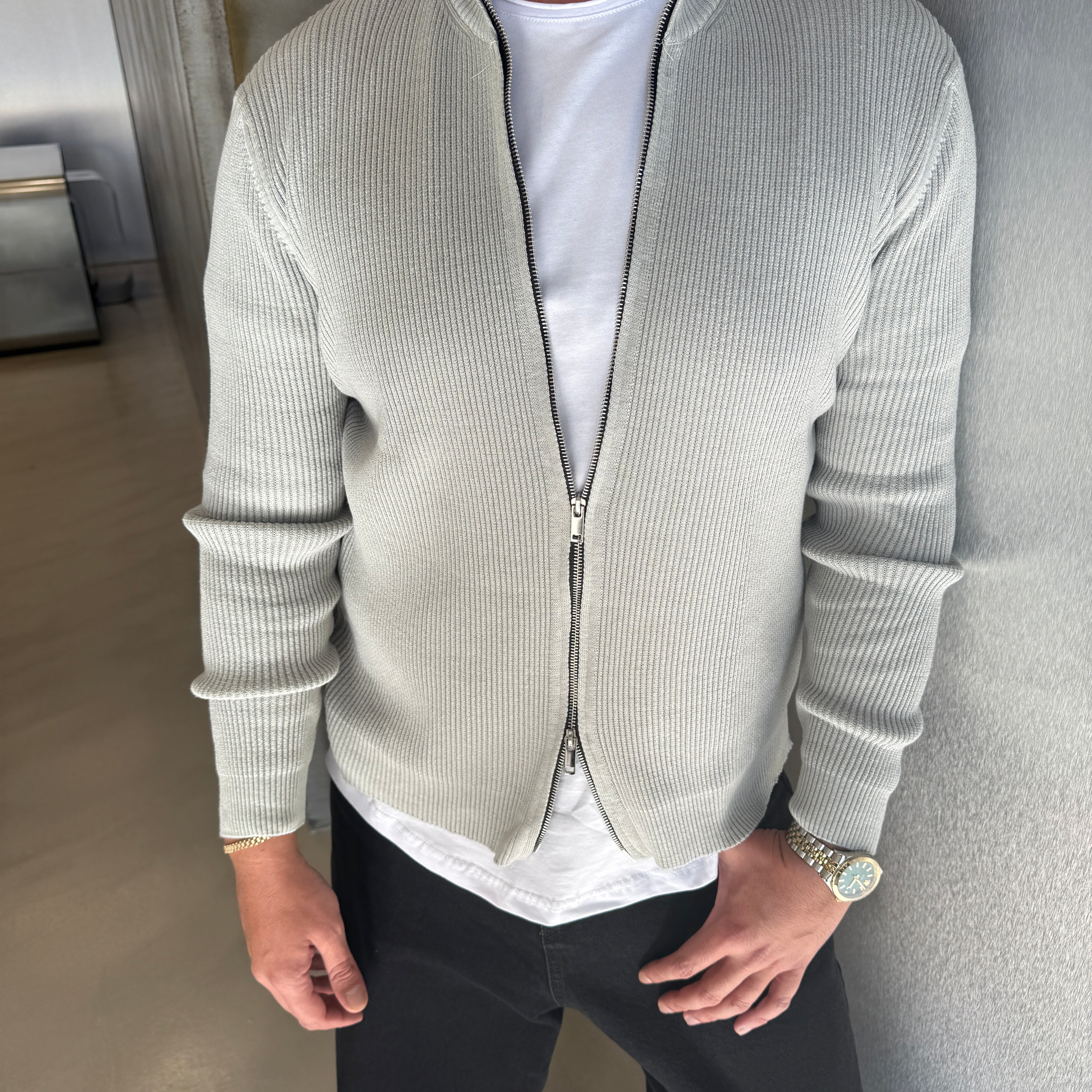 Siyah Çift Fermuar Hırka