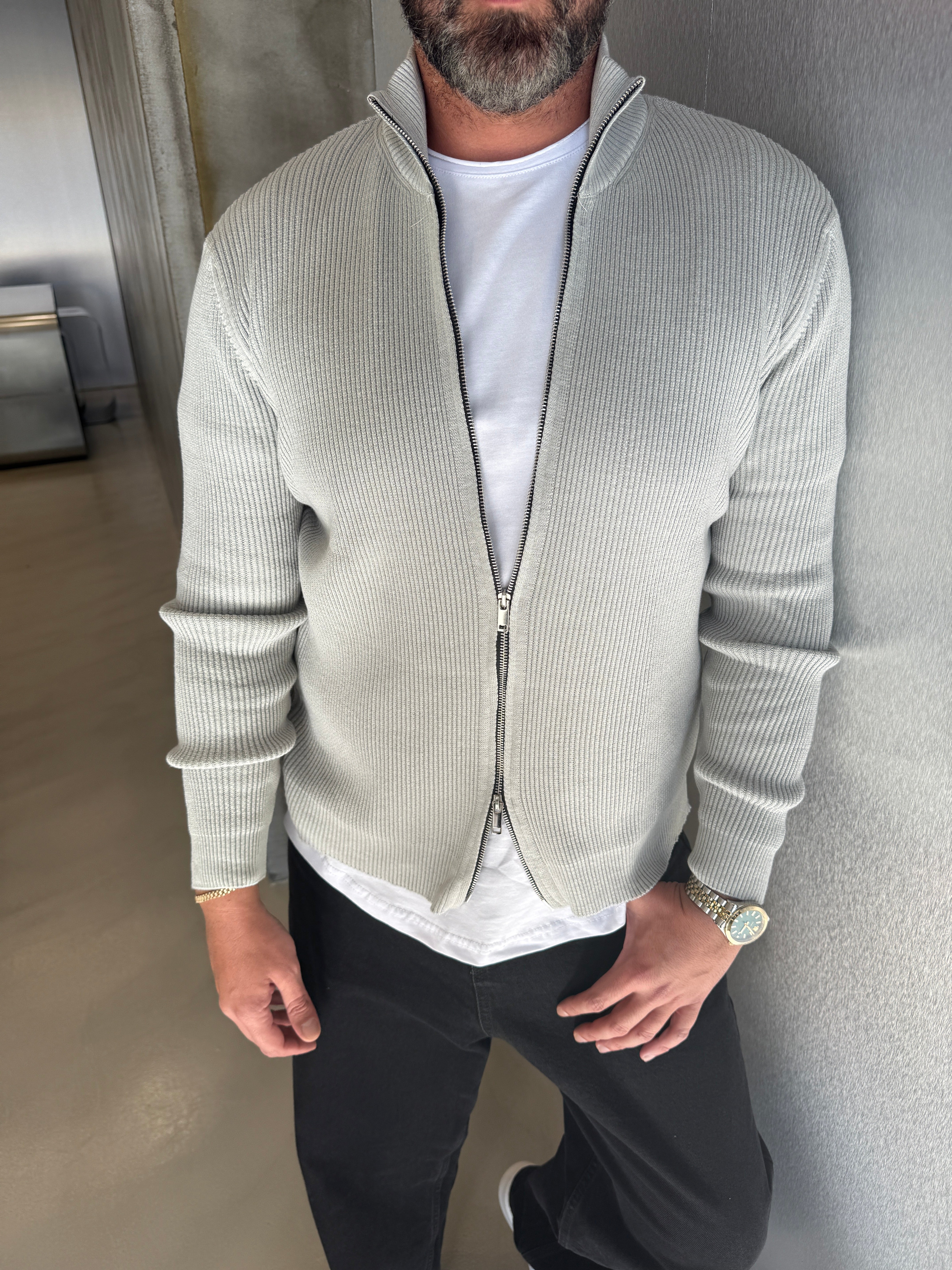 Siyah Çift Fermuar Hırka