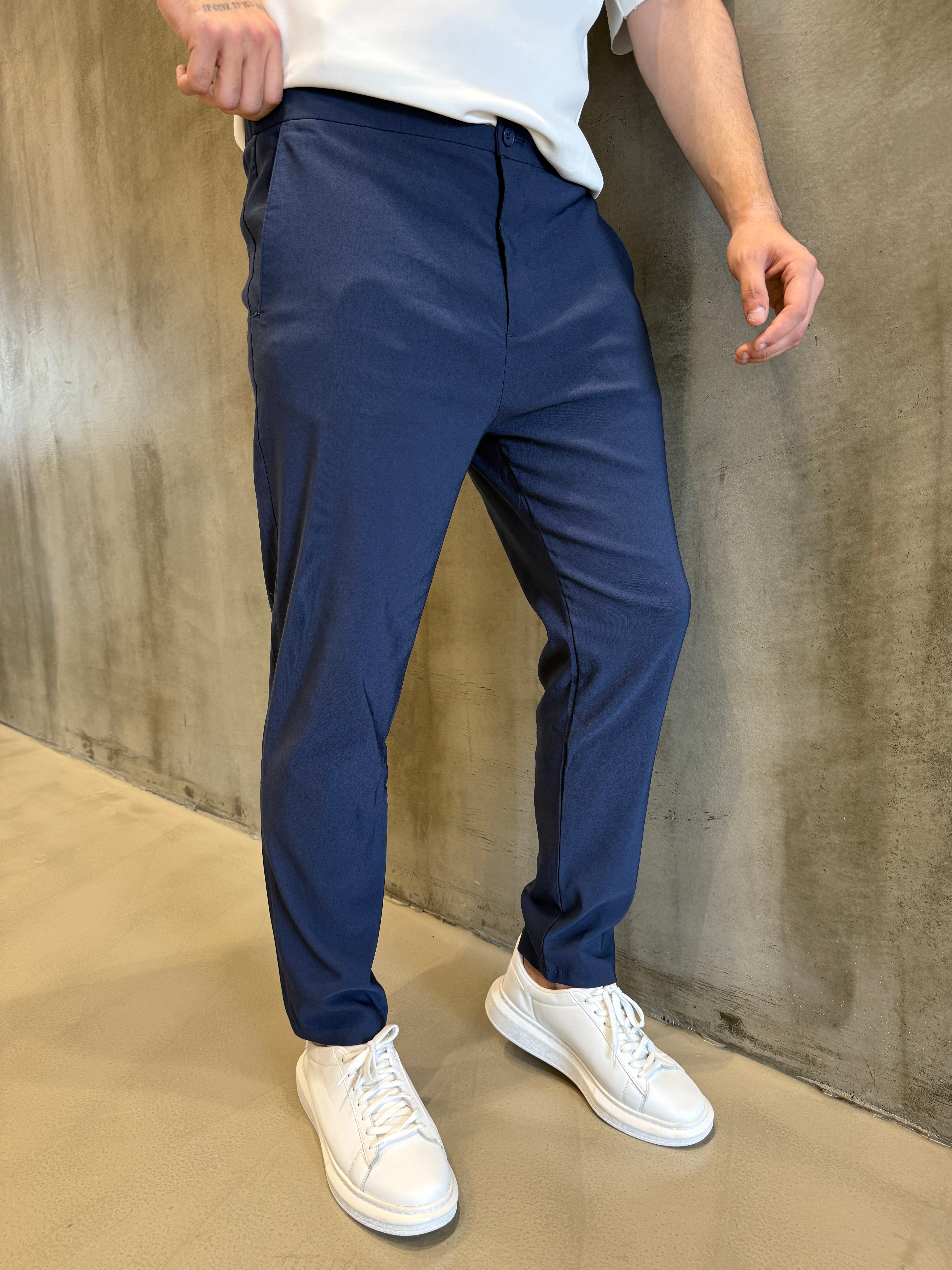 Lacivert Bel Lastik Pantolon