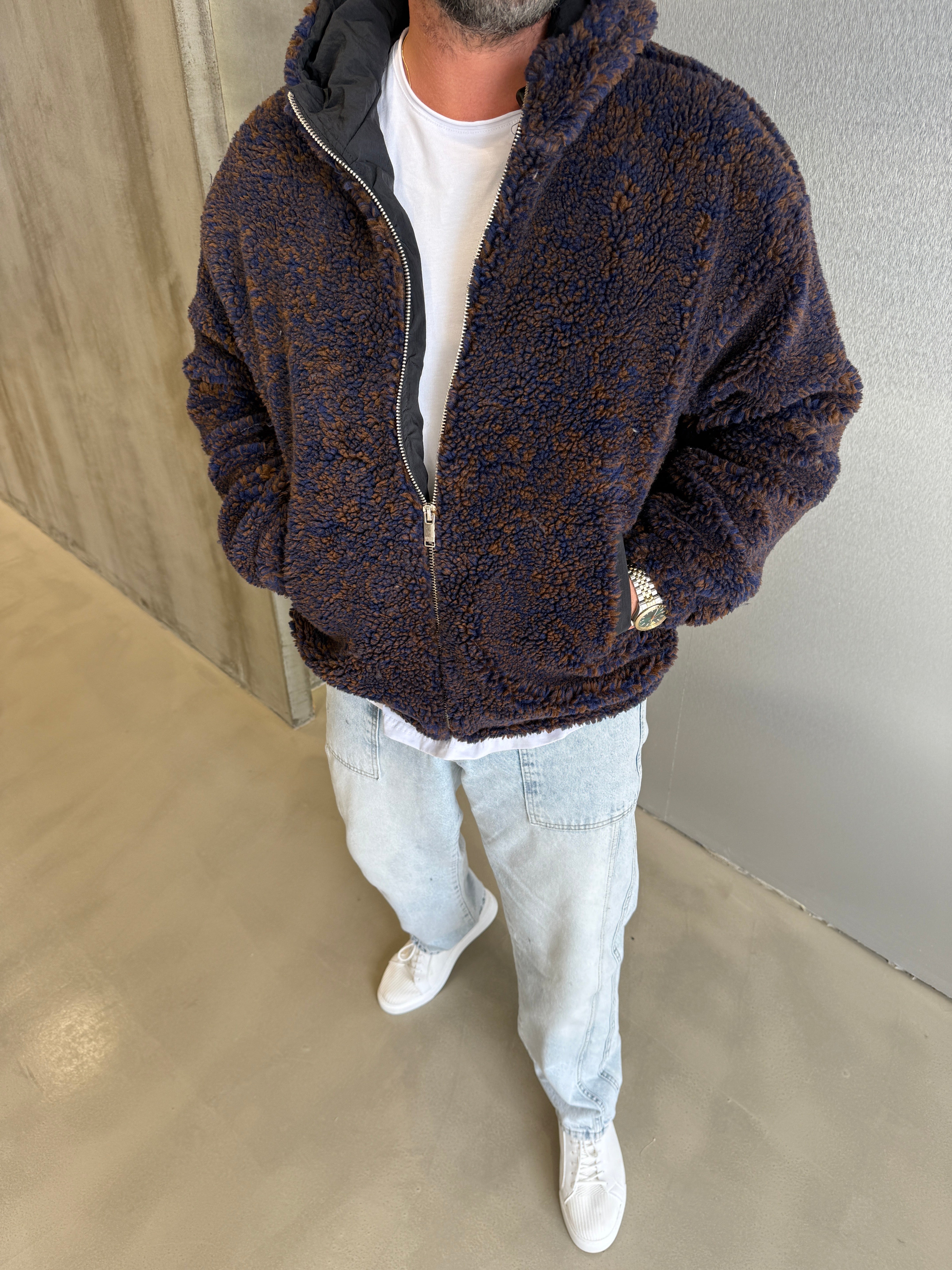 Lacivert-Kahve Peluş Mont