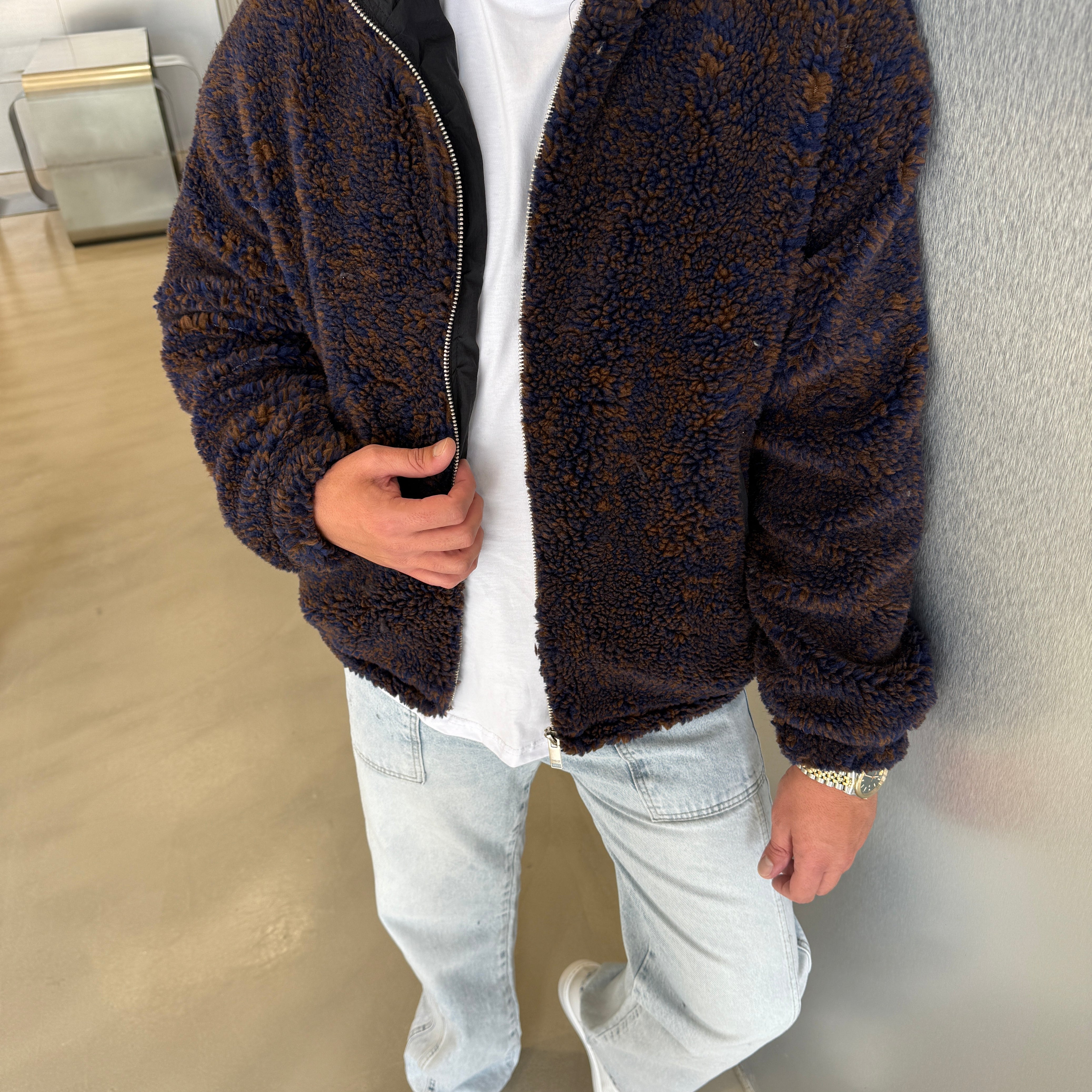 Siyah - Gri Peluş Mont