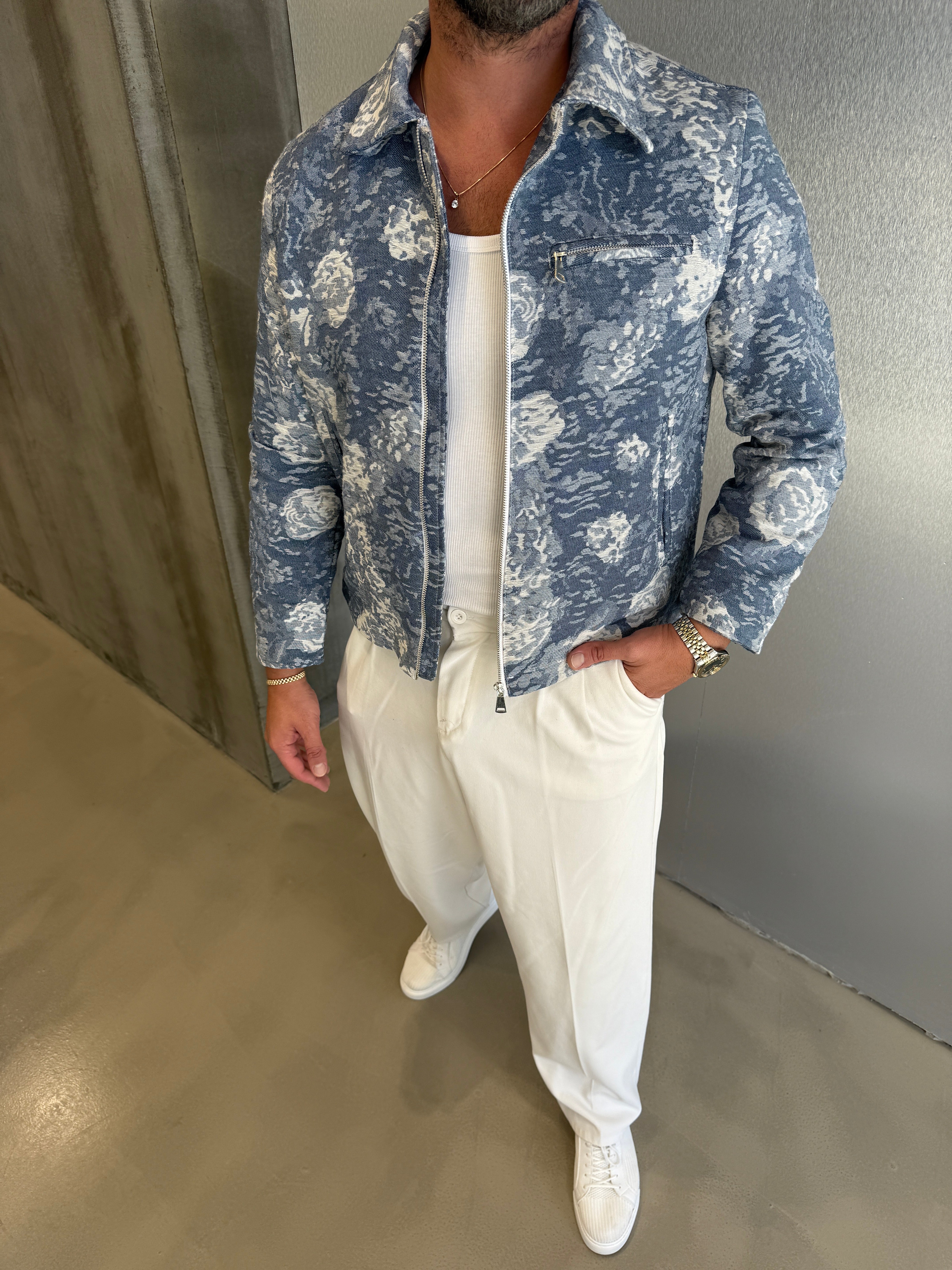 Mavi Desenli Tasarım Ceket