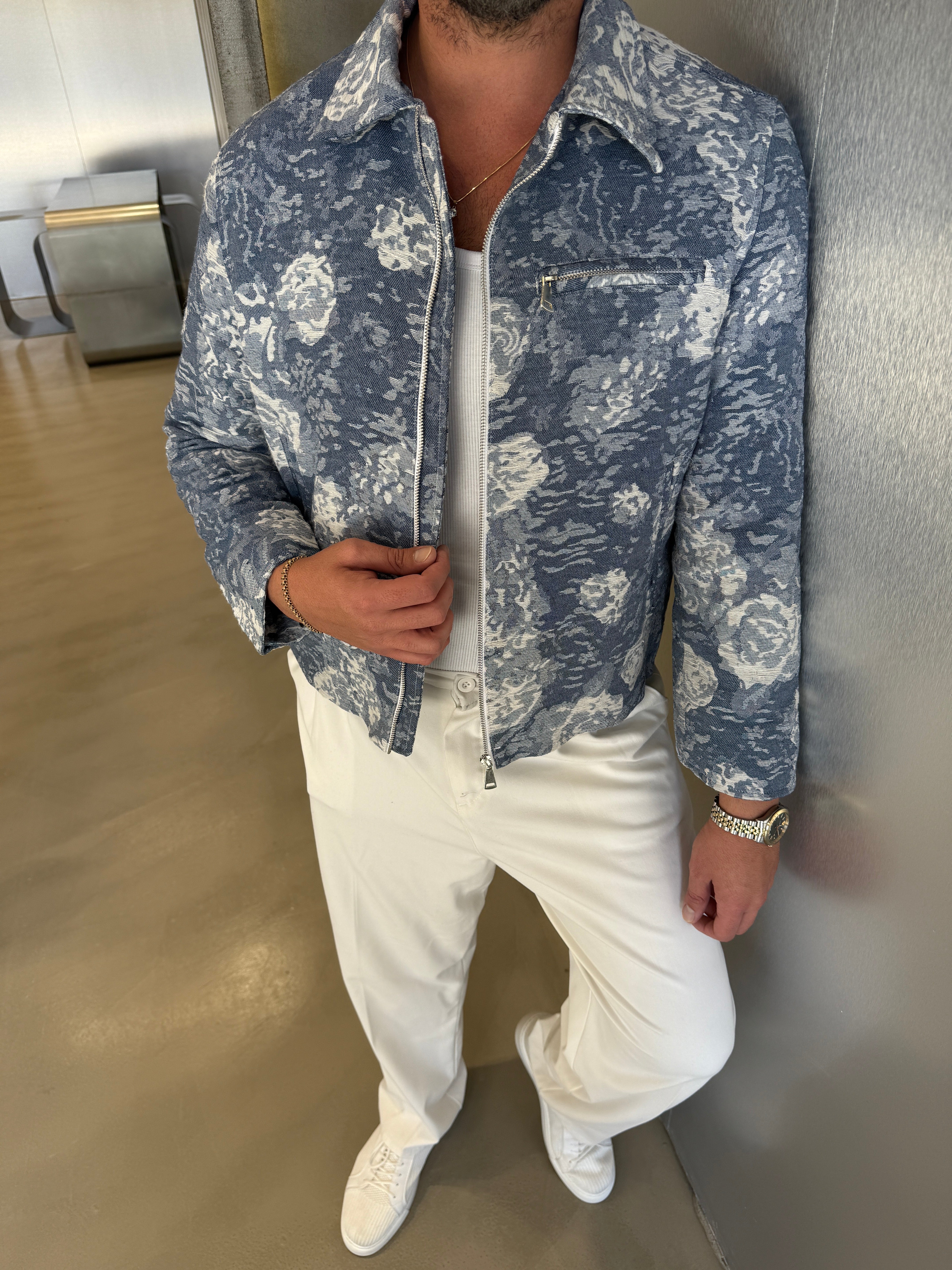 Mavi Desenli Tasarım Ceket