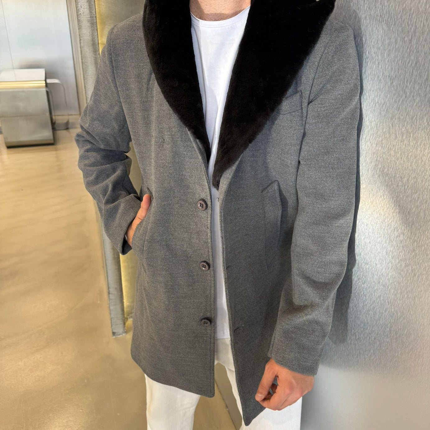 Antrasit Kürk Detaylı Kaşe