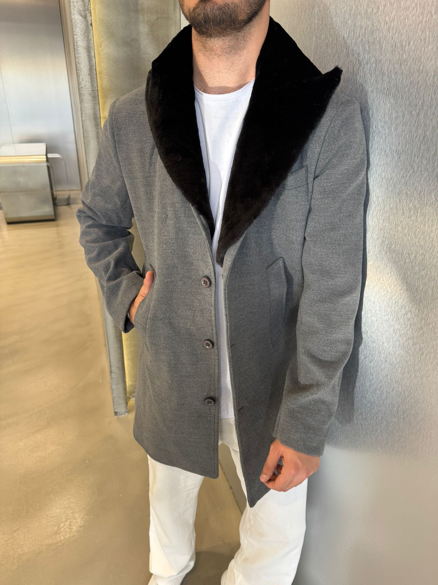 Antrasit Kürk Detaylı Kaşe