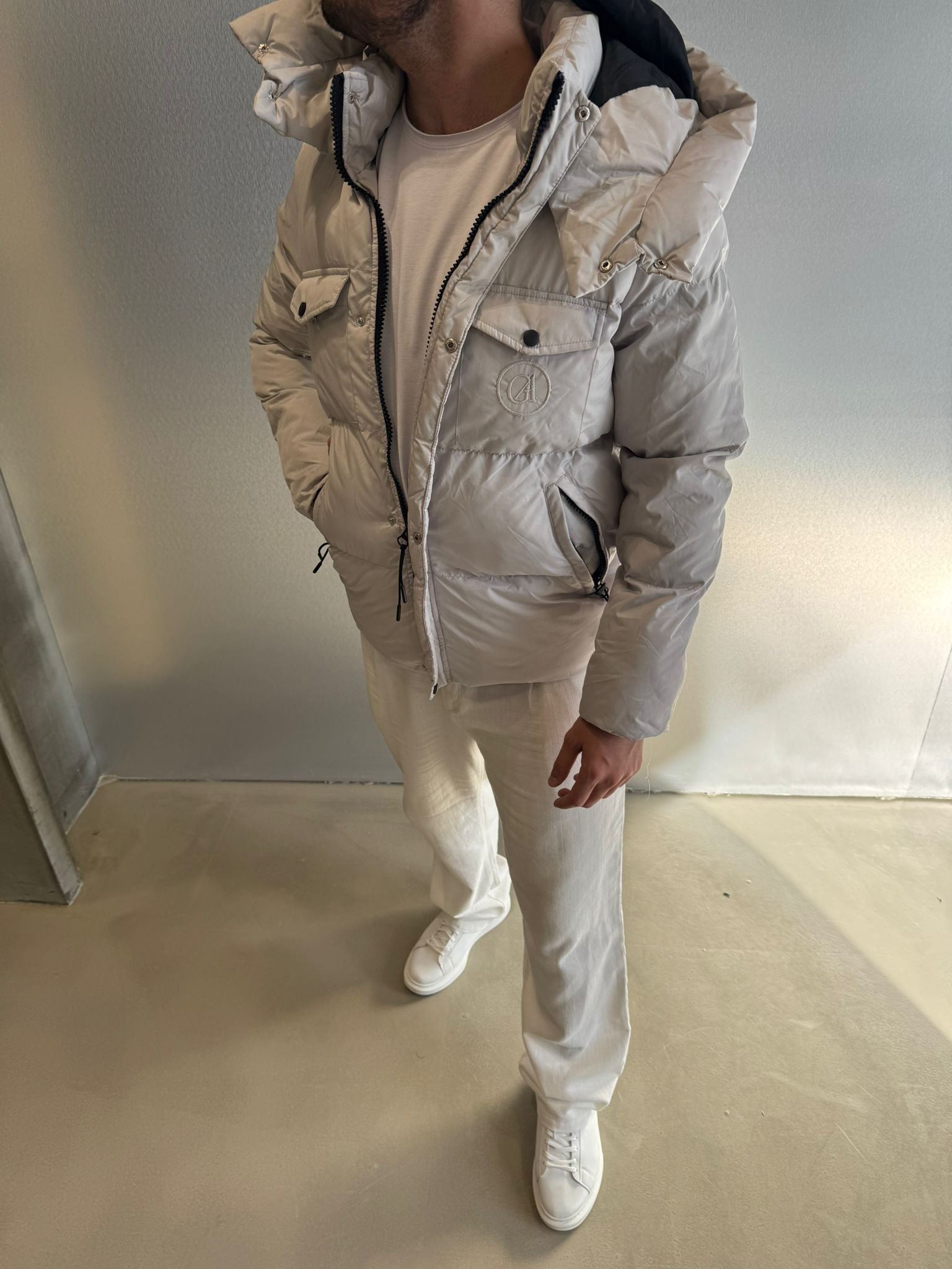 Gri Çift Cepli Şişme Mont