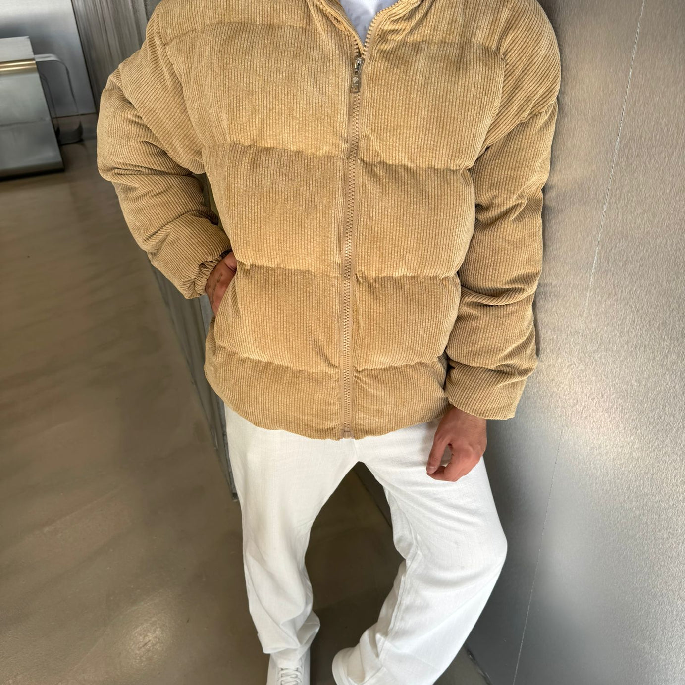 Kadife Taba Şişme Mont