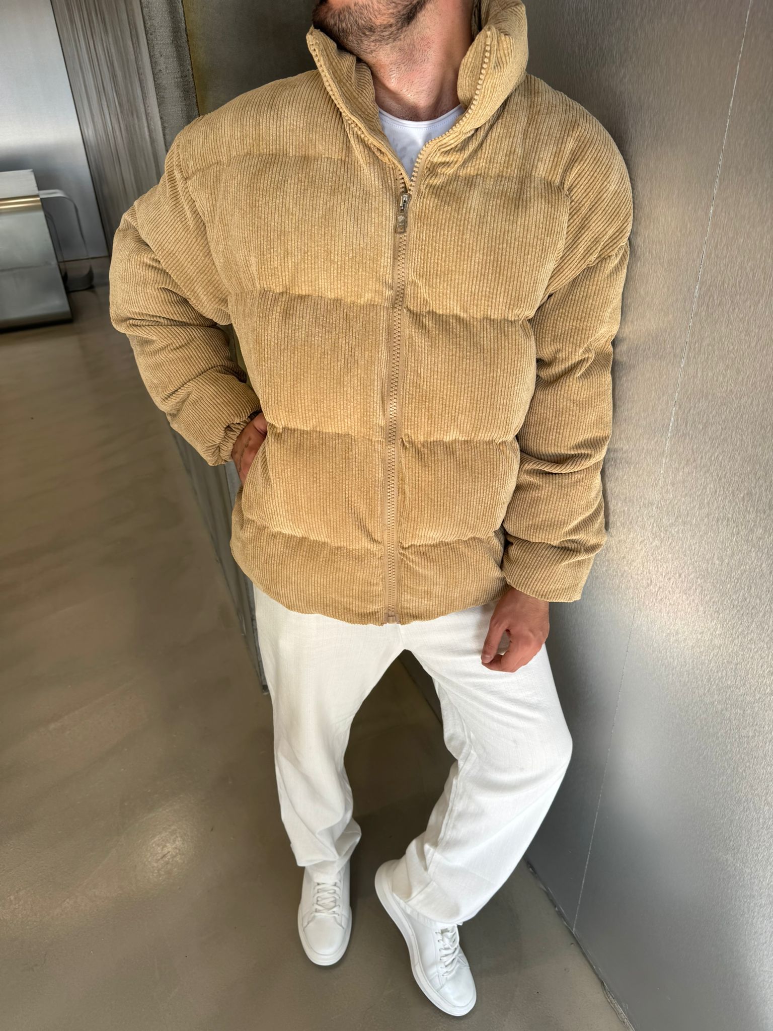 Kadife Taba Şişme Mont