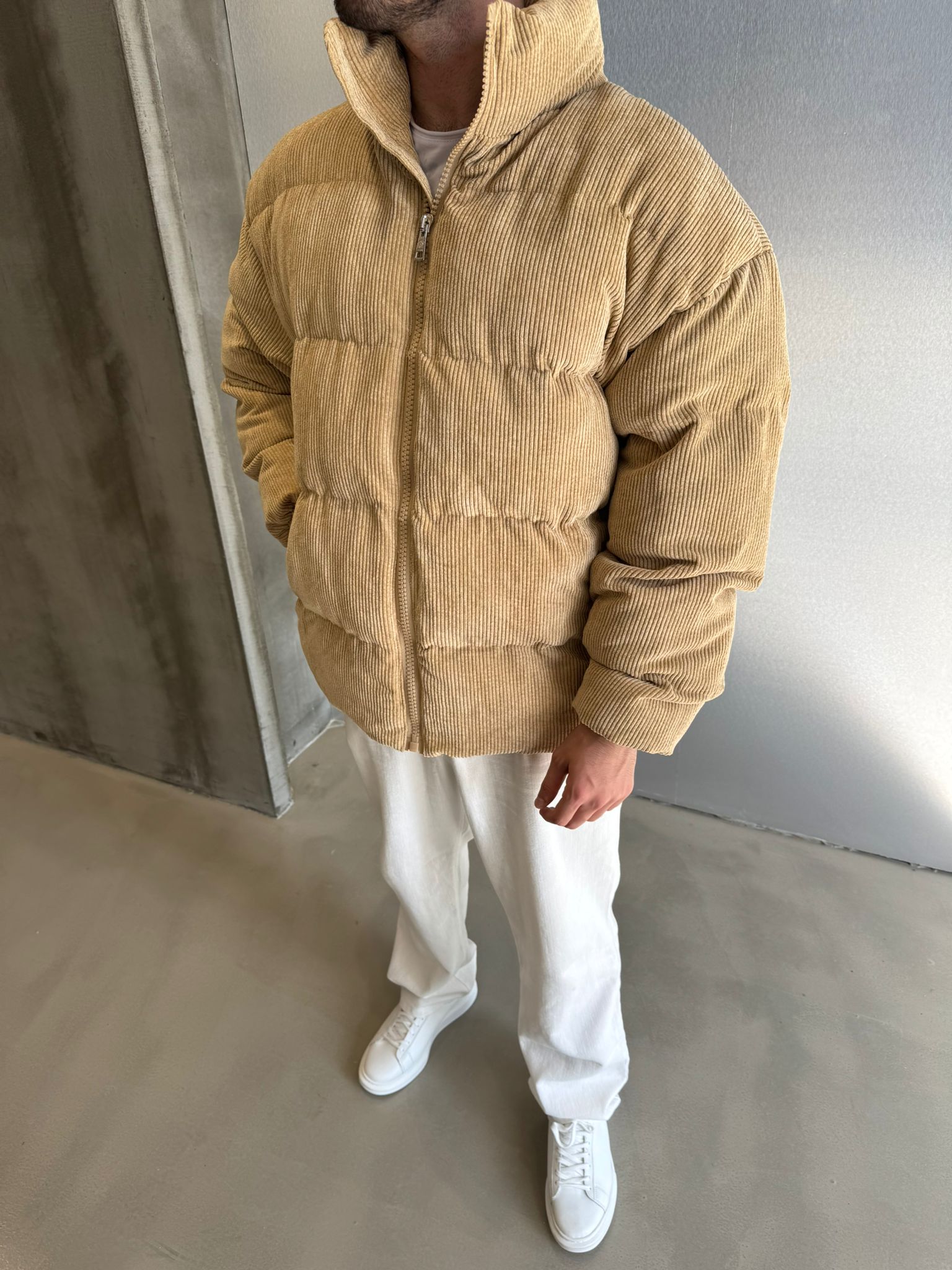 Kadife Taba Şişme Mont