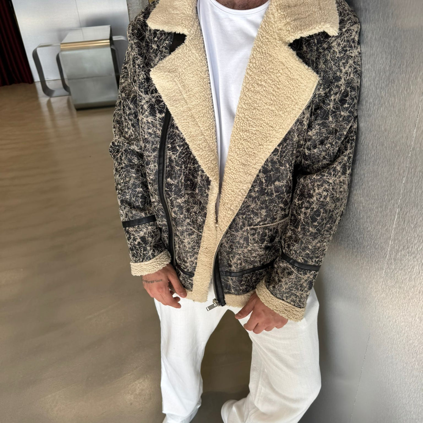 Tasarım Kürklü Yıkamalı Ceket