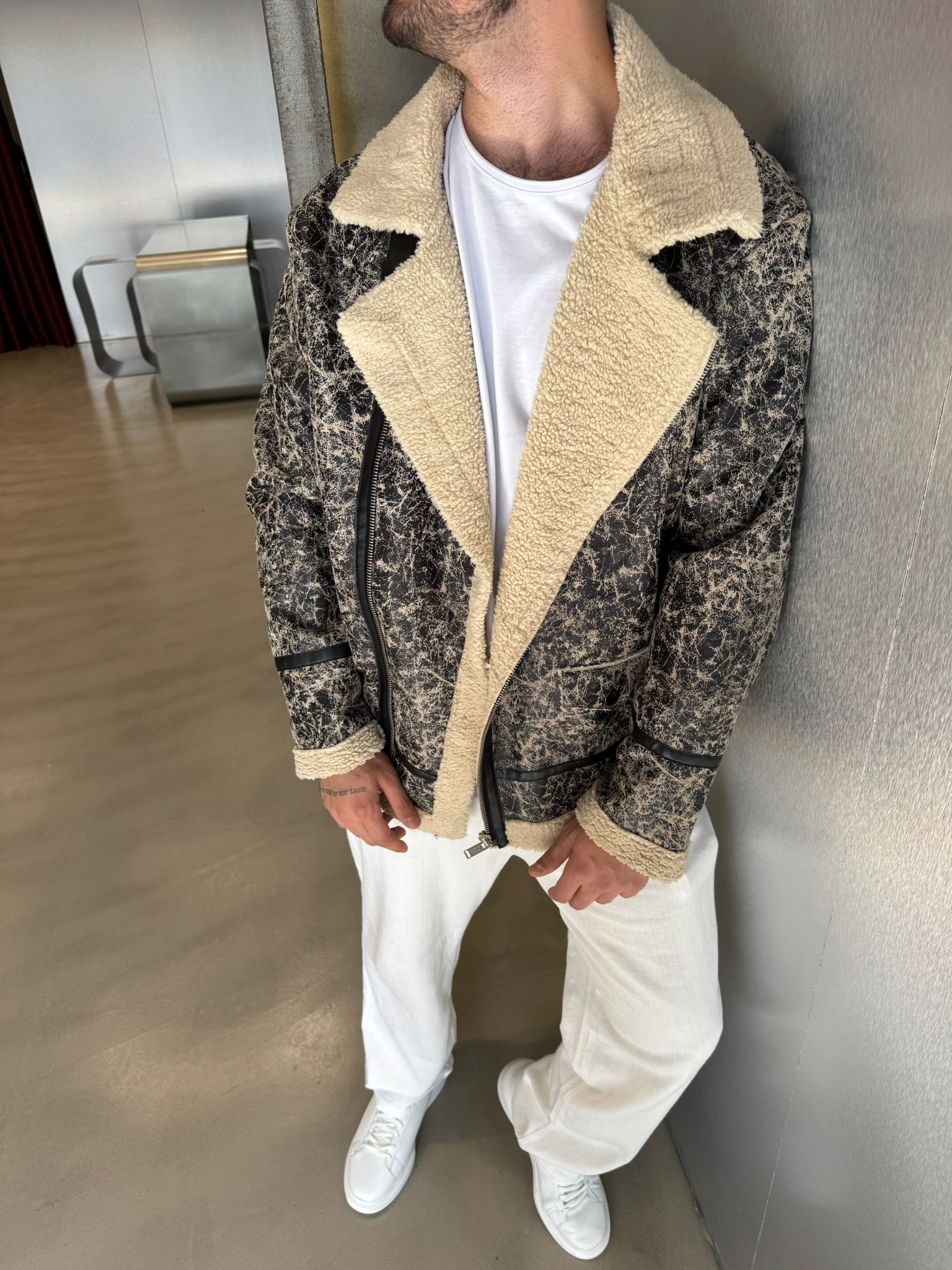 Tasarım Kürklü Yıkamalı Ceket