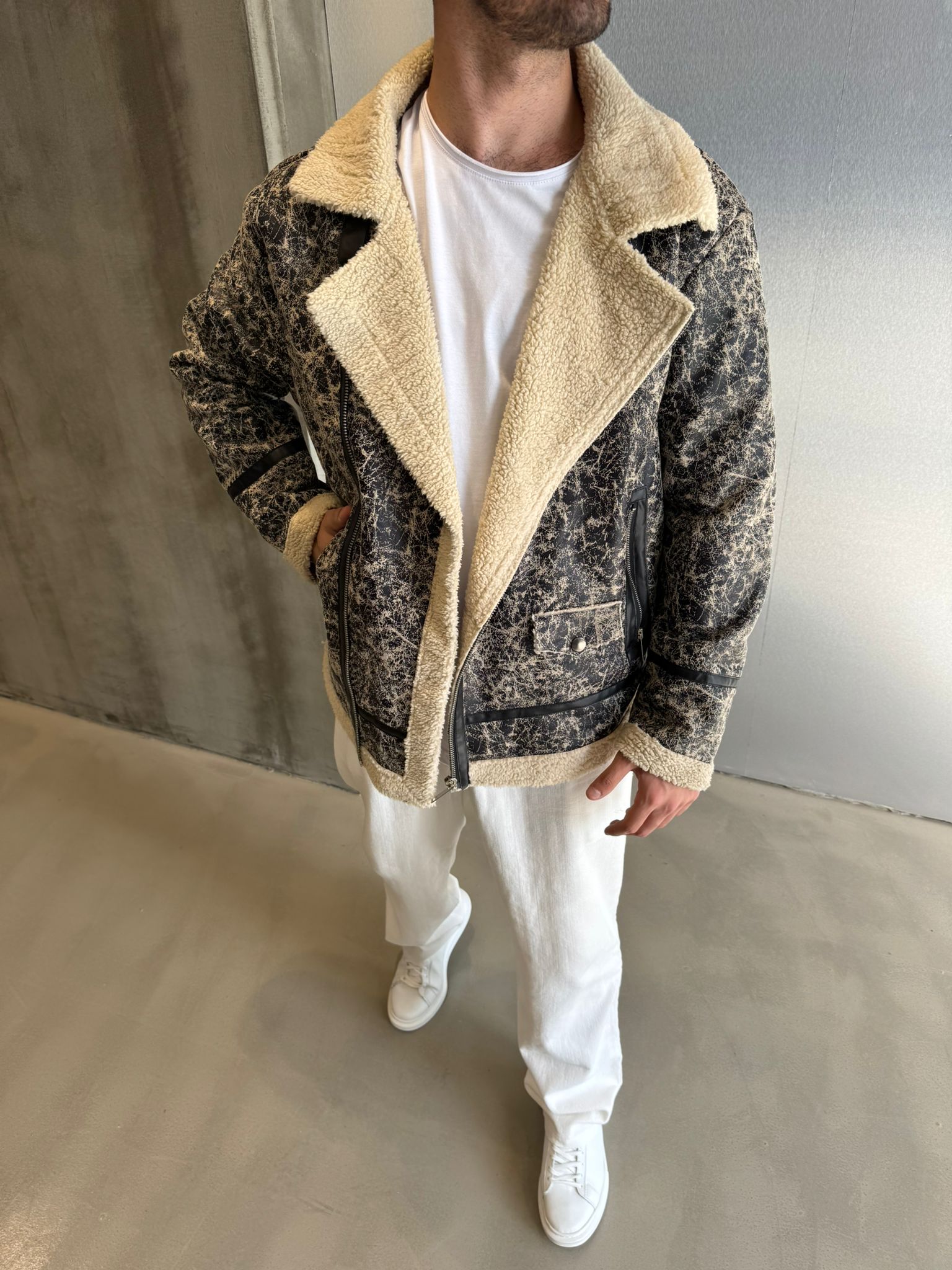 Tasarım Kürklü Yıkamalı Ceket