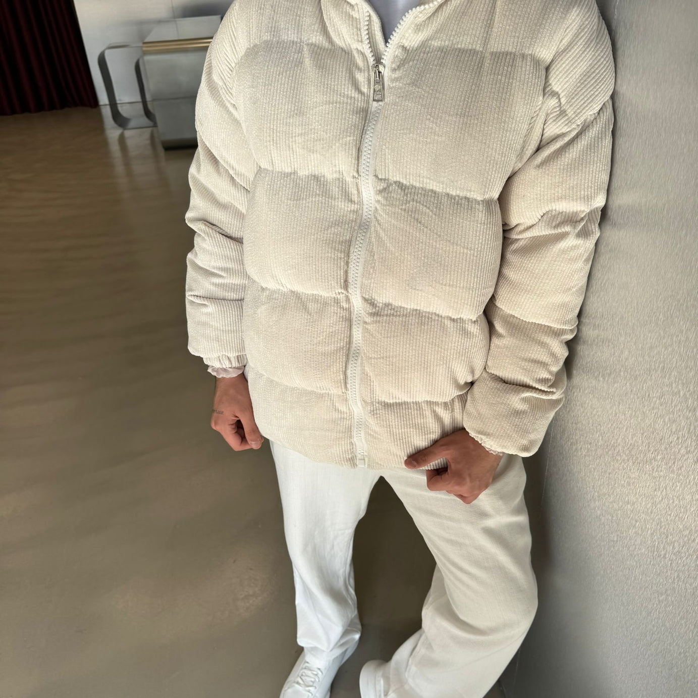 Krem Kadife Şişme Mont