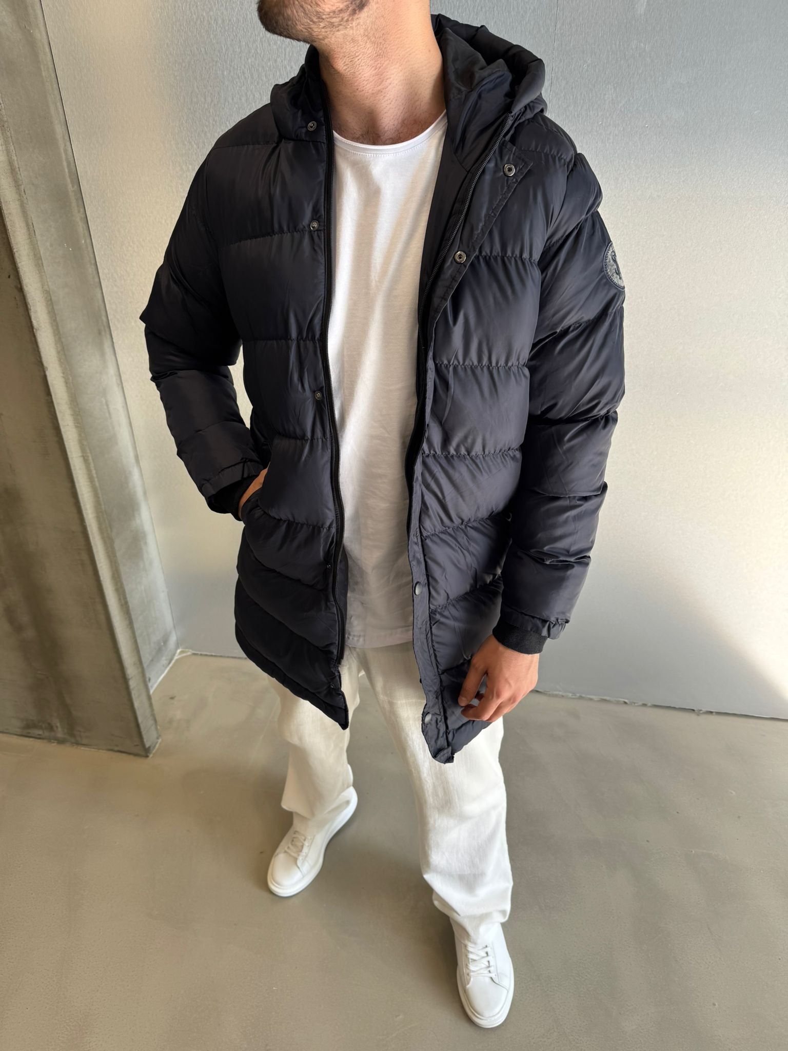 Lacivert Uzun Şişme Mont