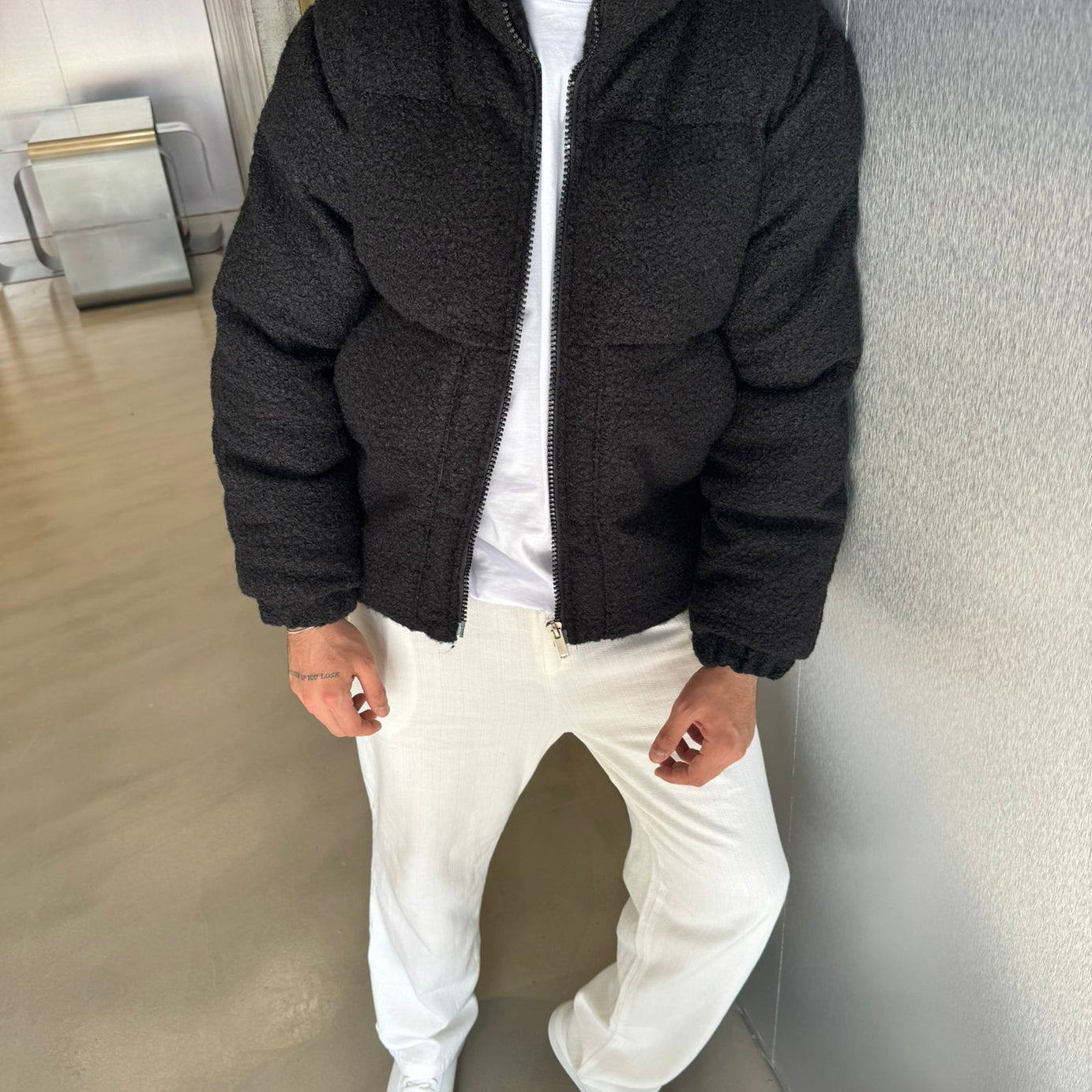 Siyah Keçe Kumaş Mont