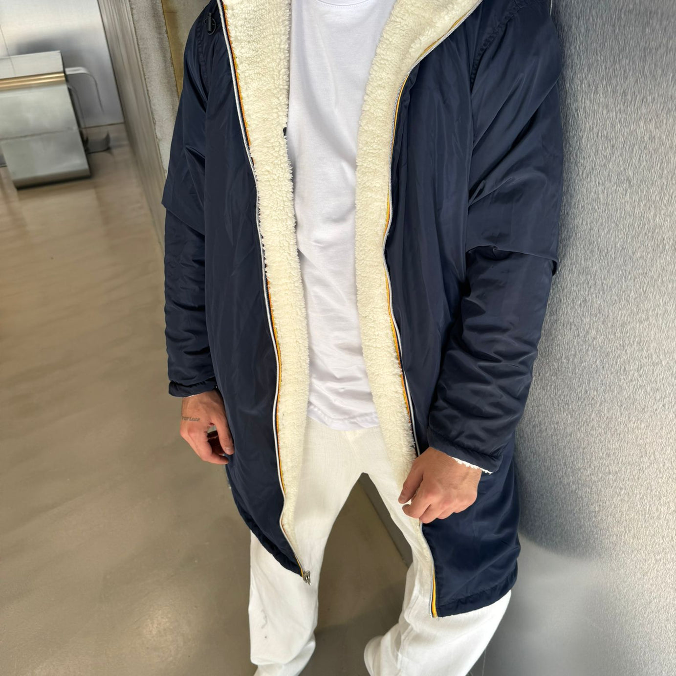 Lacivert Çift Taraflı Peluş Mont