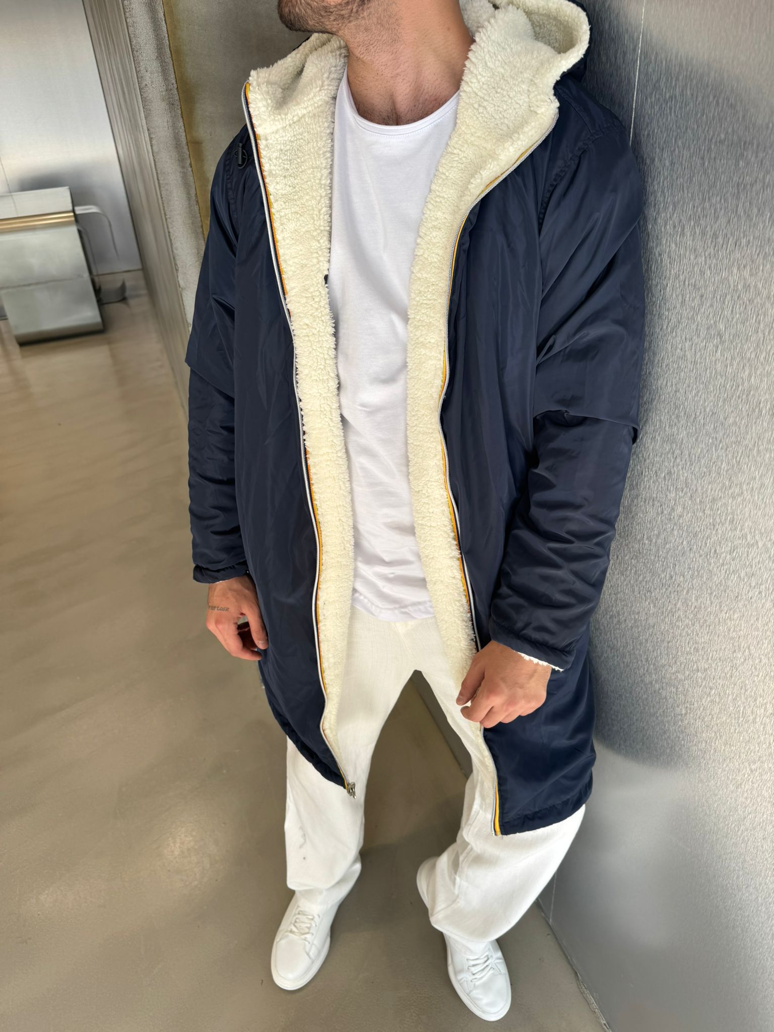 Lacivert Çift Taraflı Peluş Mont