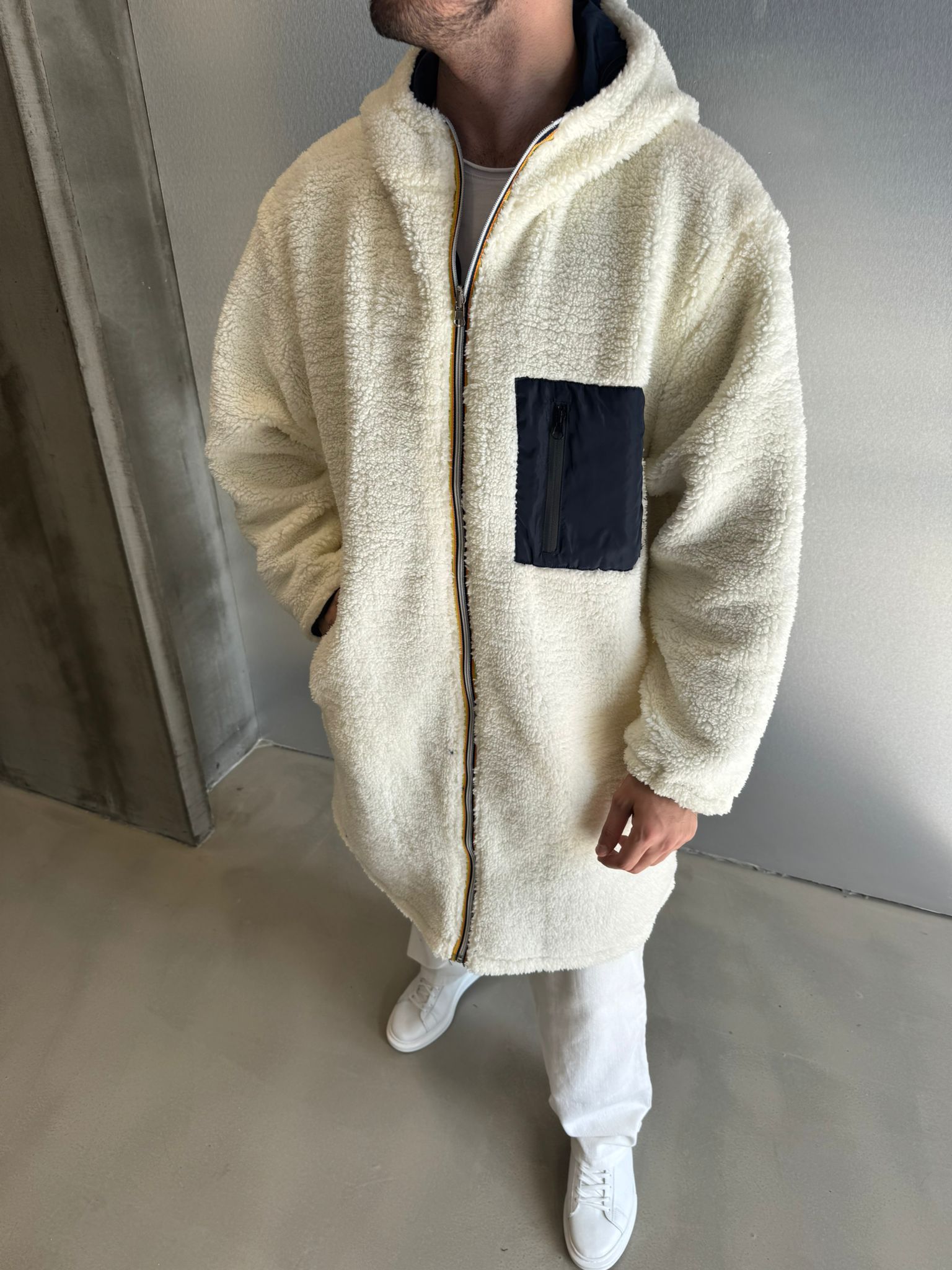 Lacivert Çift Taraflı Peluş Mont