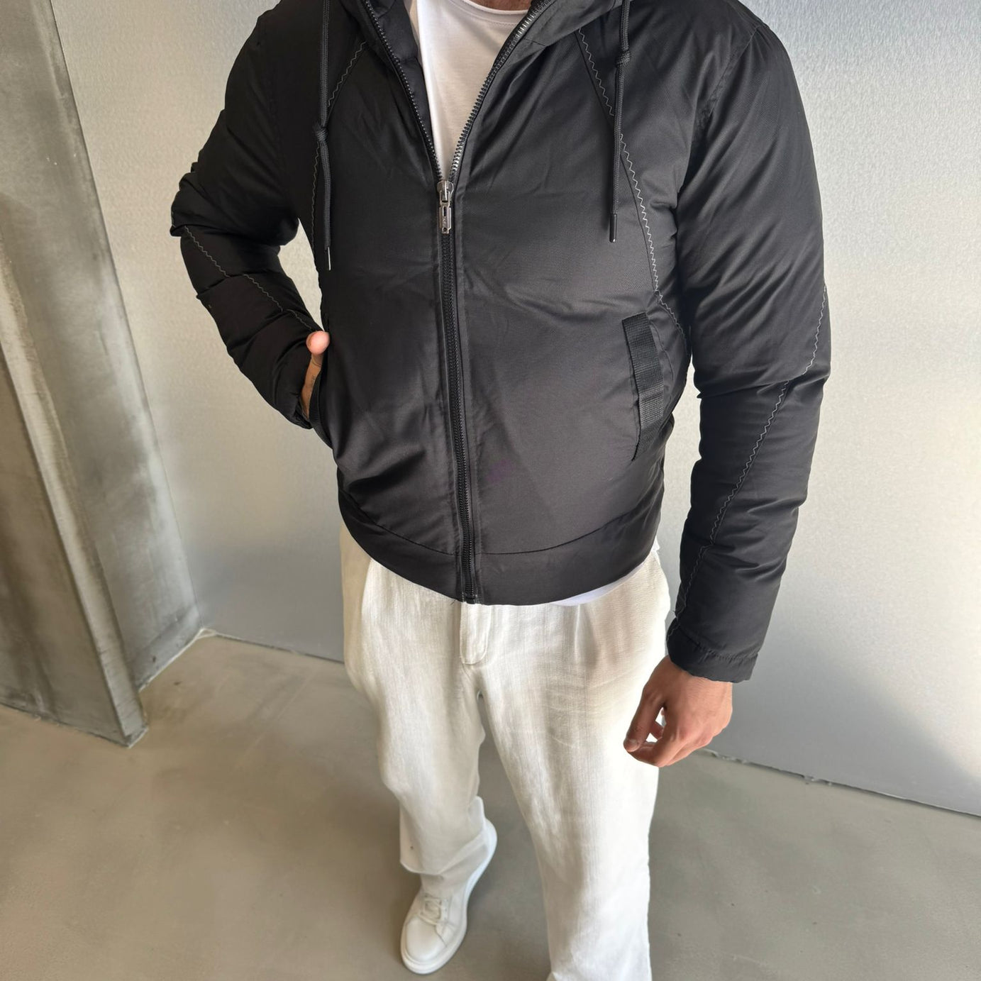 Siyah Gabardin Şişme Mont